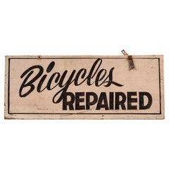 Vintage “Bicycles Repaired” Double-Sided Hand-Painted Shop Sign