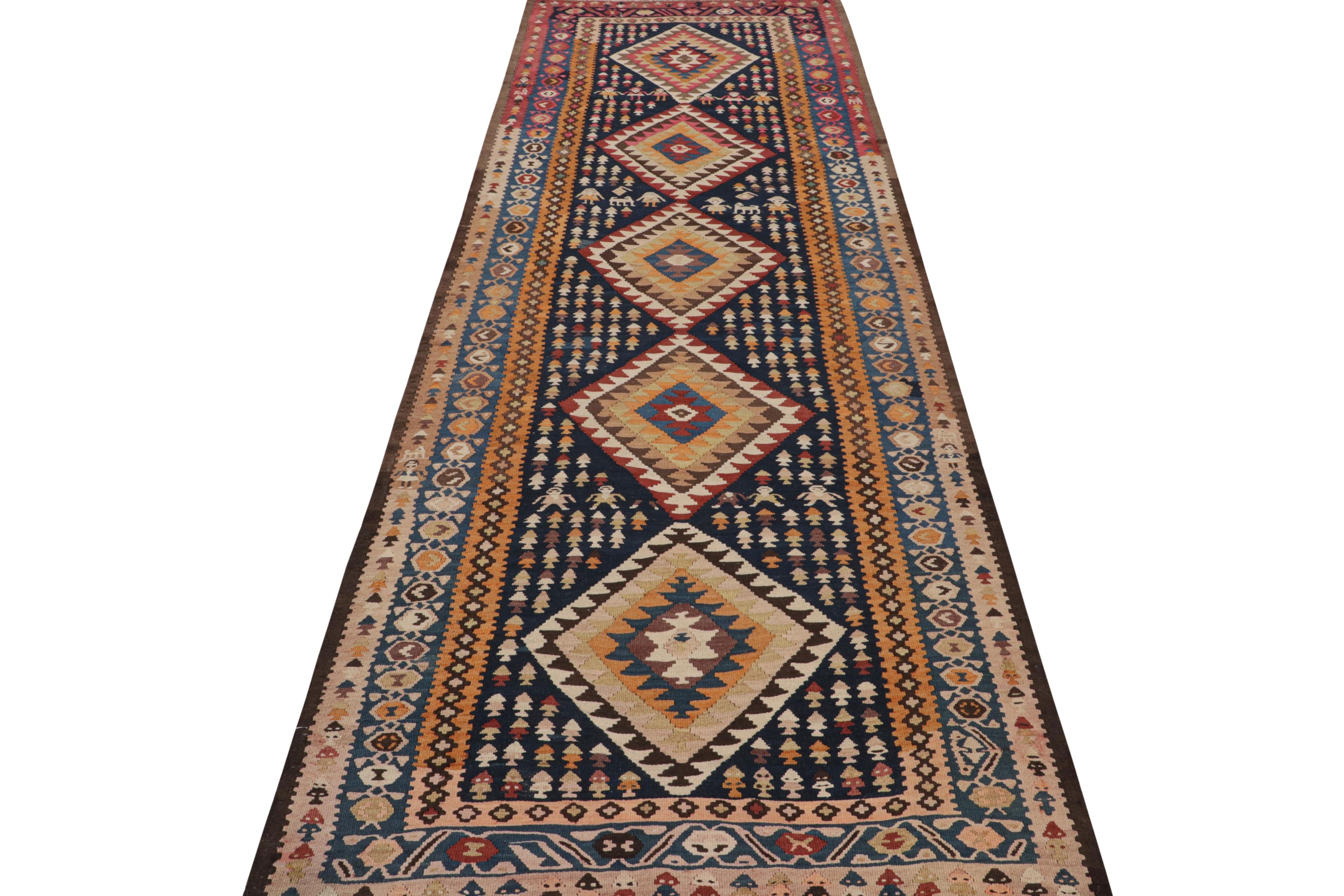 Mid-20th Century Vintage Bidjar Geometric Brown & Orange Wool Persian Kilim Runner by Rug & Kilim For Sale