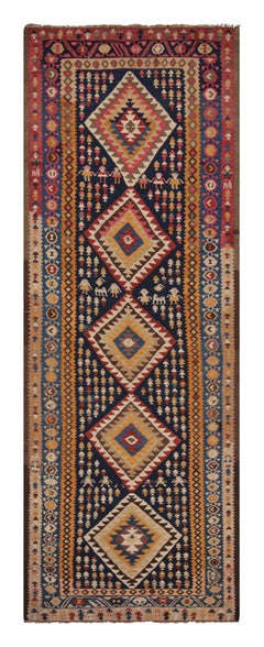 Tapis de couloir Kilim persan Bidjar vintage géométrique en laine marron et orange par Rug & Kilim