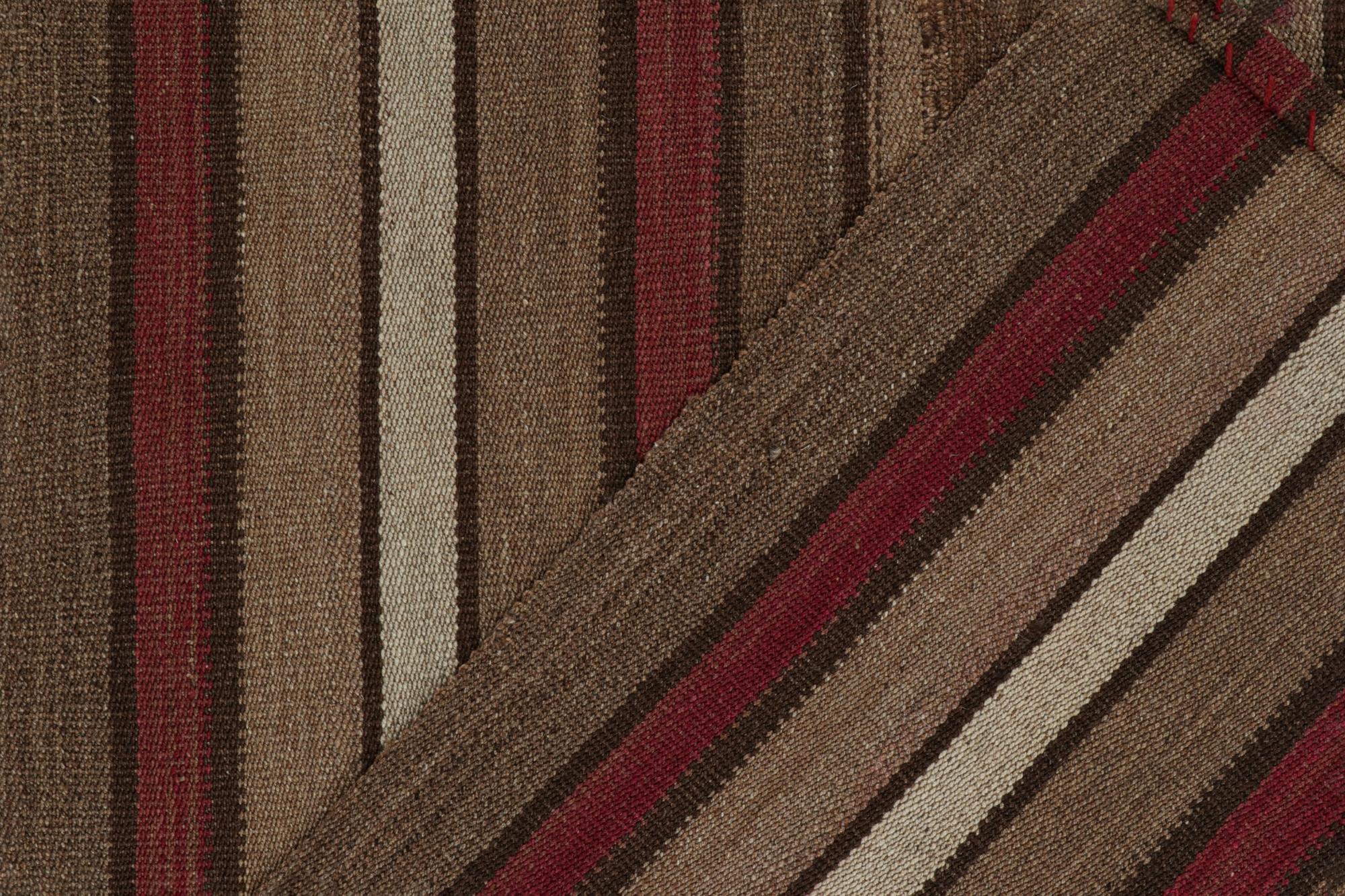 Wool Vintage Bidjar Palas Persian Kilim in Beige-Brown and Red Stripes For Sale