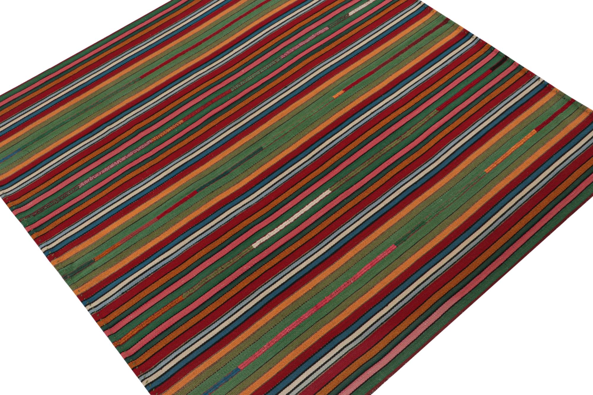 Hand-Knotted Vintage Bidjar Persian Jajim Kilim in Polychromatic Stripes For Sale