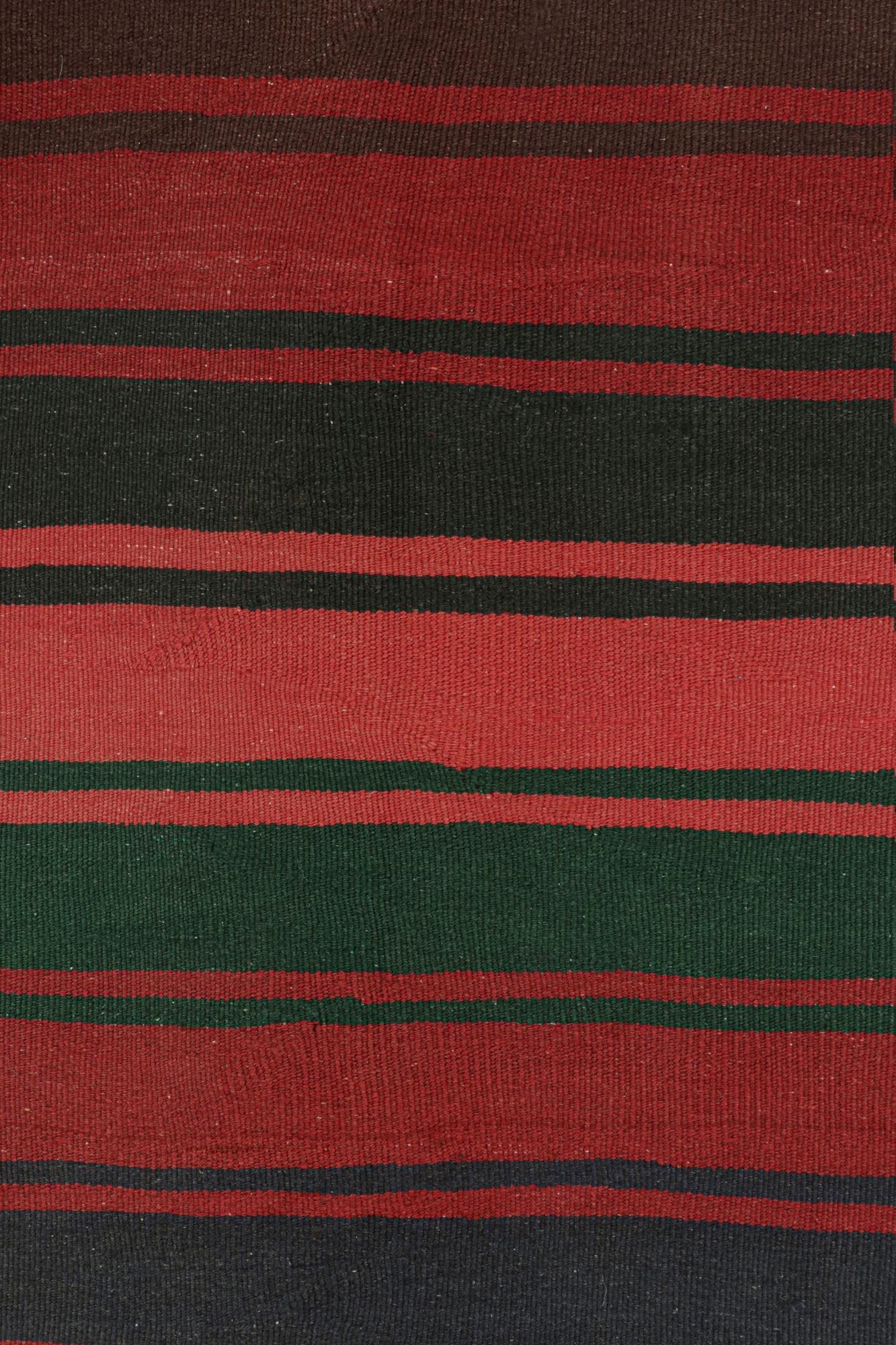 Tribal Vintage Bidjar Persian Kilim in Burgundy with Multicolor Stripes For Sale