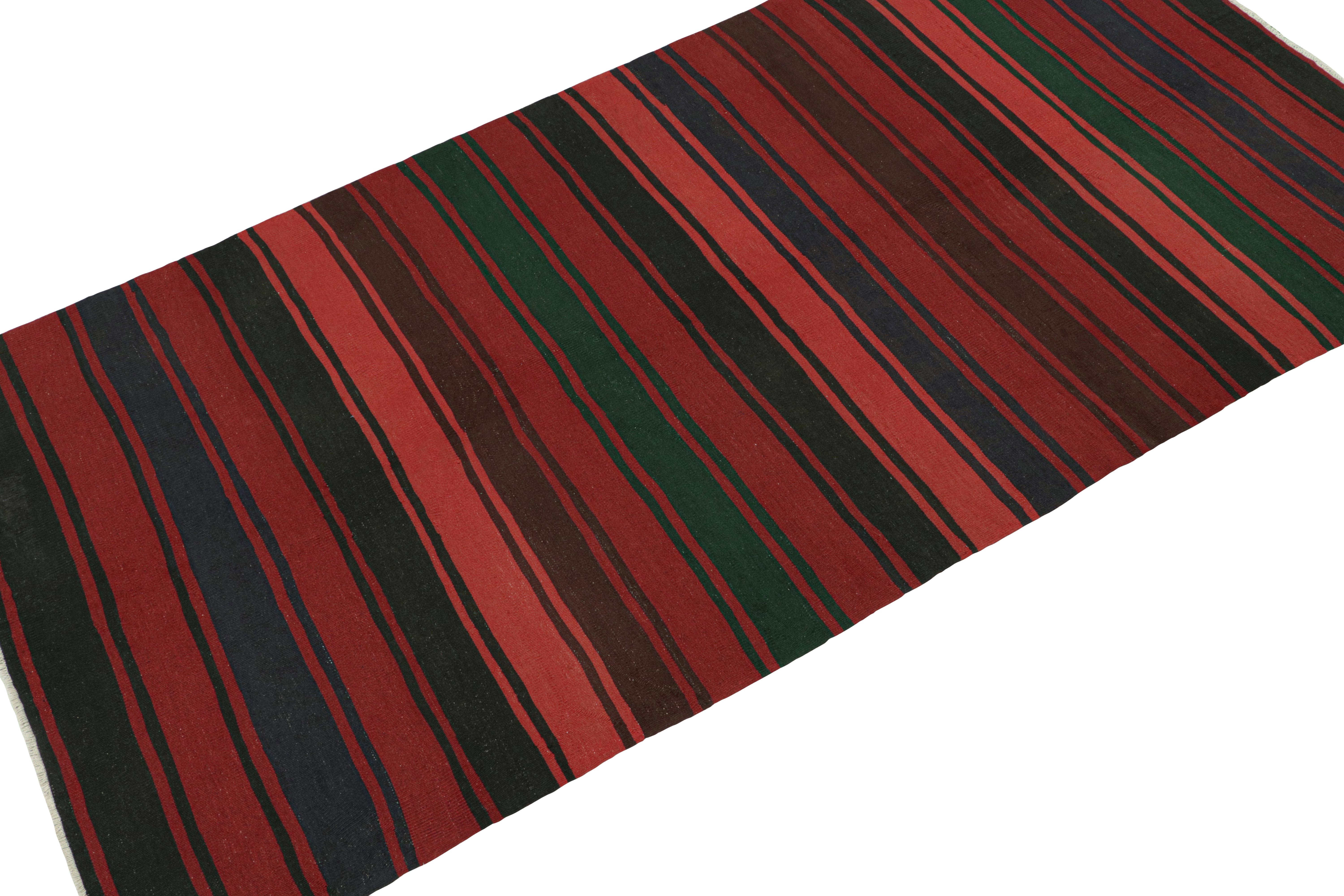 Hand-Knotted Vintage Bidjar Persian Kilim in Burgundy with Multicolor Stripes For Sale
