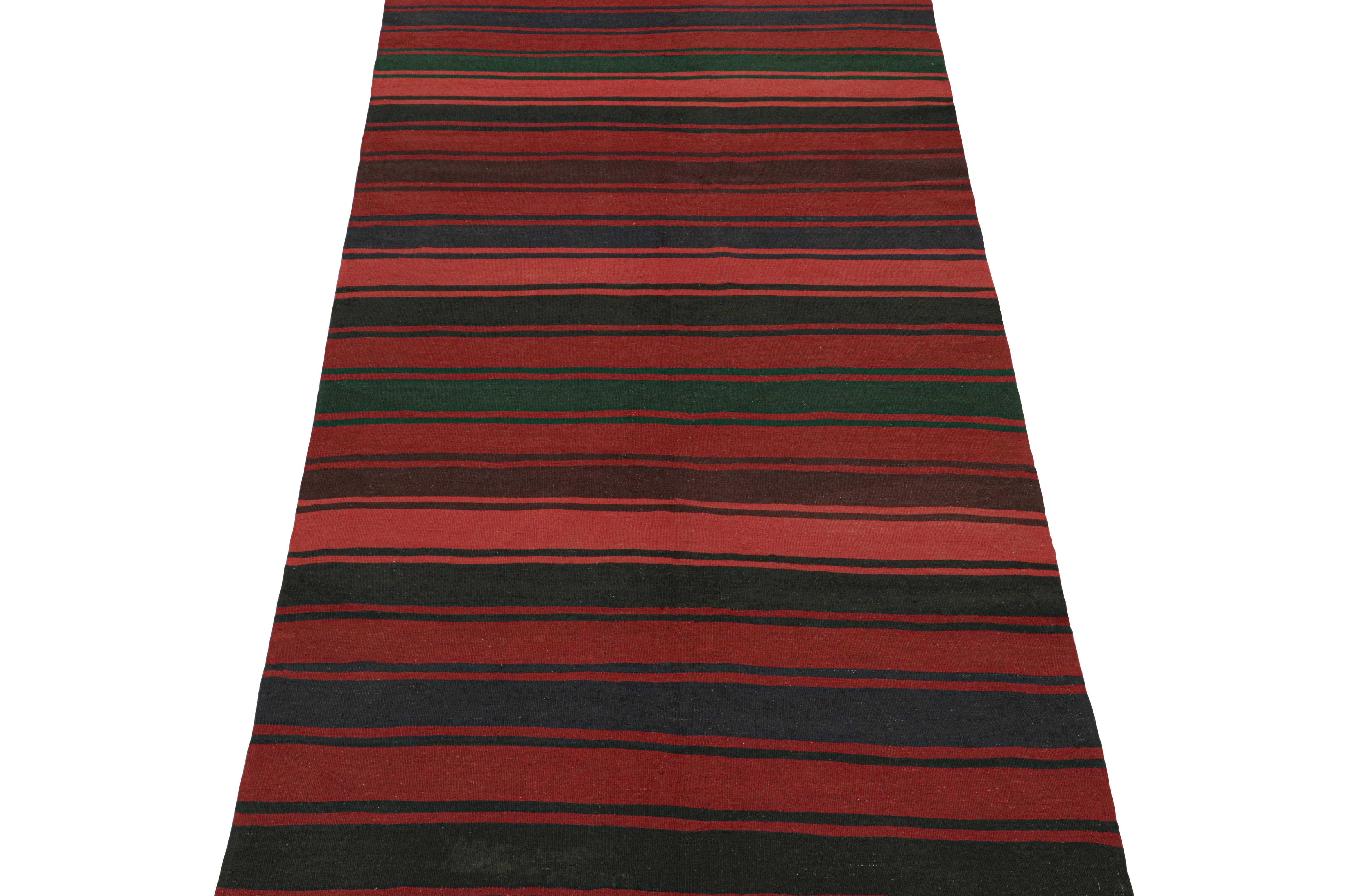 Vintage Bidjar Persian Kilim in Burgundy with Multicolor Stripes In Good Condition For Sale In Long Island City, NY