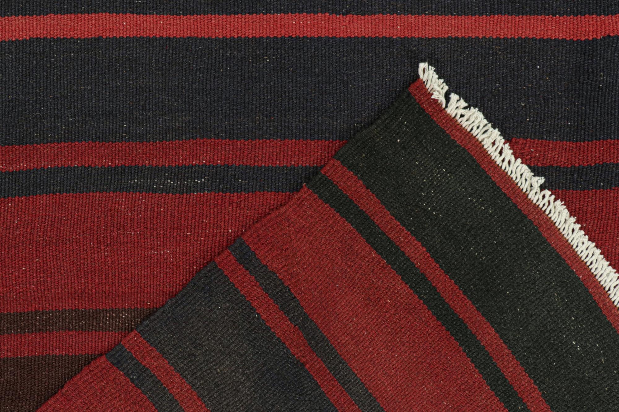 Wool Vintage Bidjar Persian Kilim in Burgundy with Multicolor Stripes For Sale