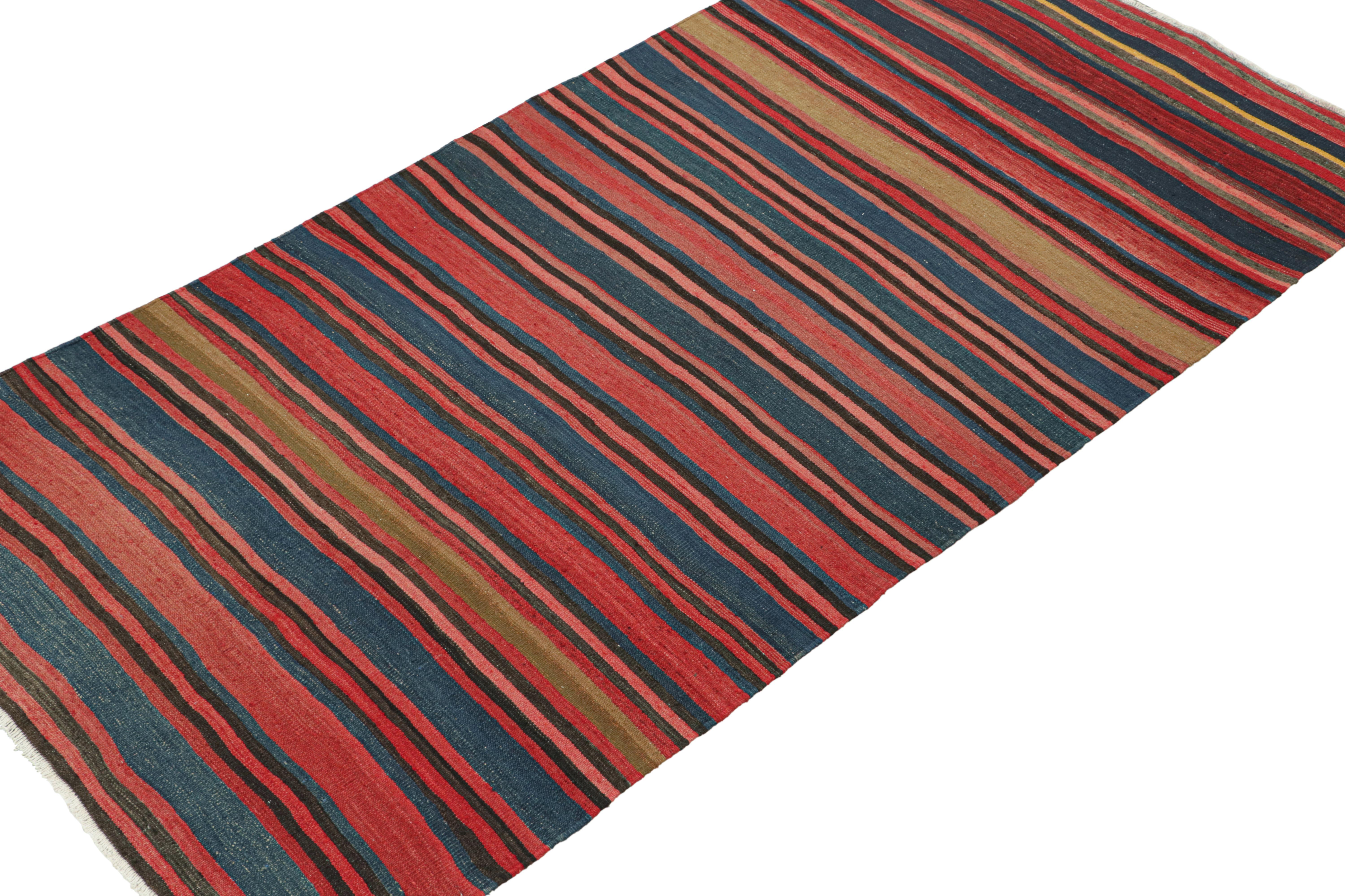 Hand-Knotted Vintage Bidjar Persian Kilim in Red with Multicolor Stripes For Sale