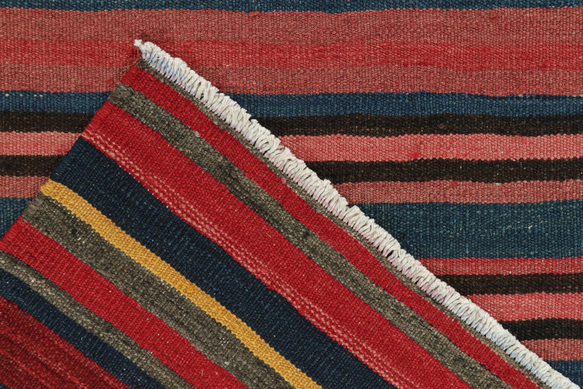 Hemp Vintage Bidjar Persian Kilim in Red with Multicolor Stripes For Sale
