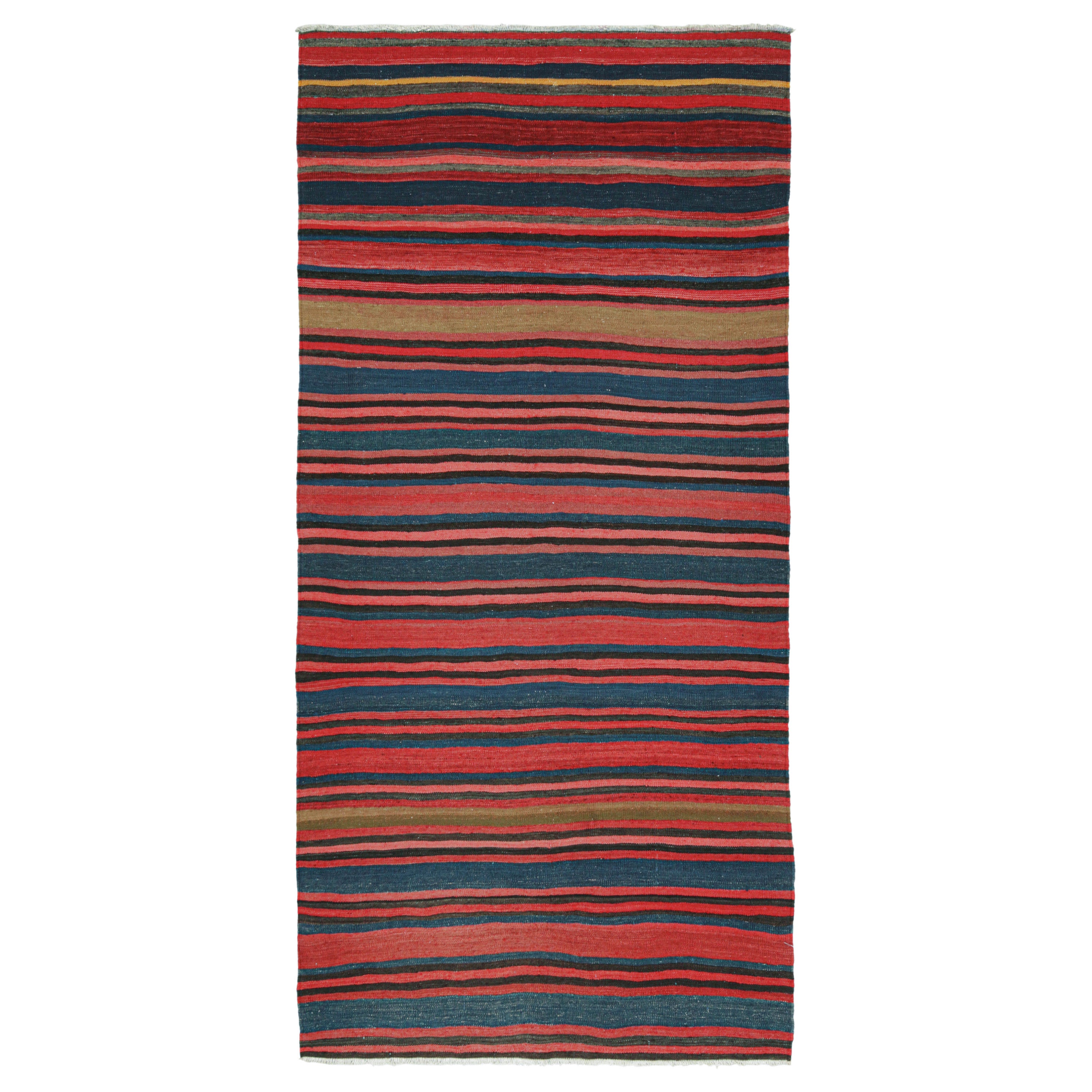 Kilim persiano Bidjar vintage in rosso con strisce multicolore