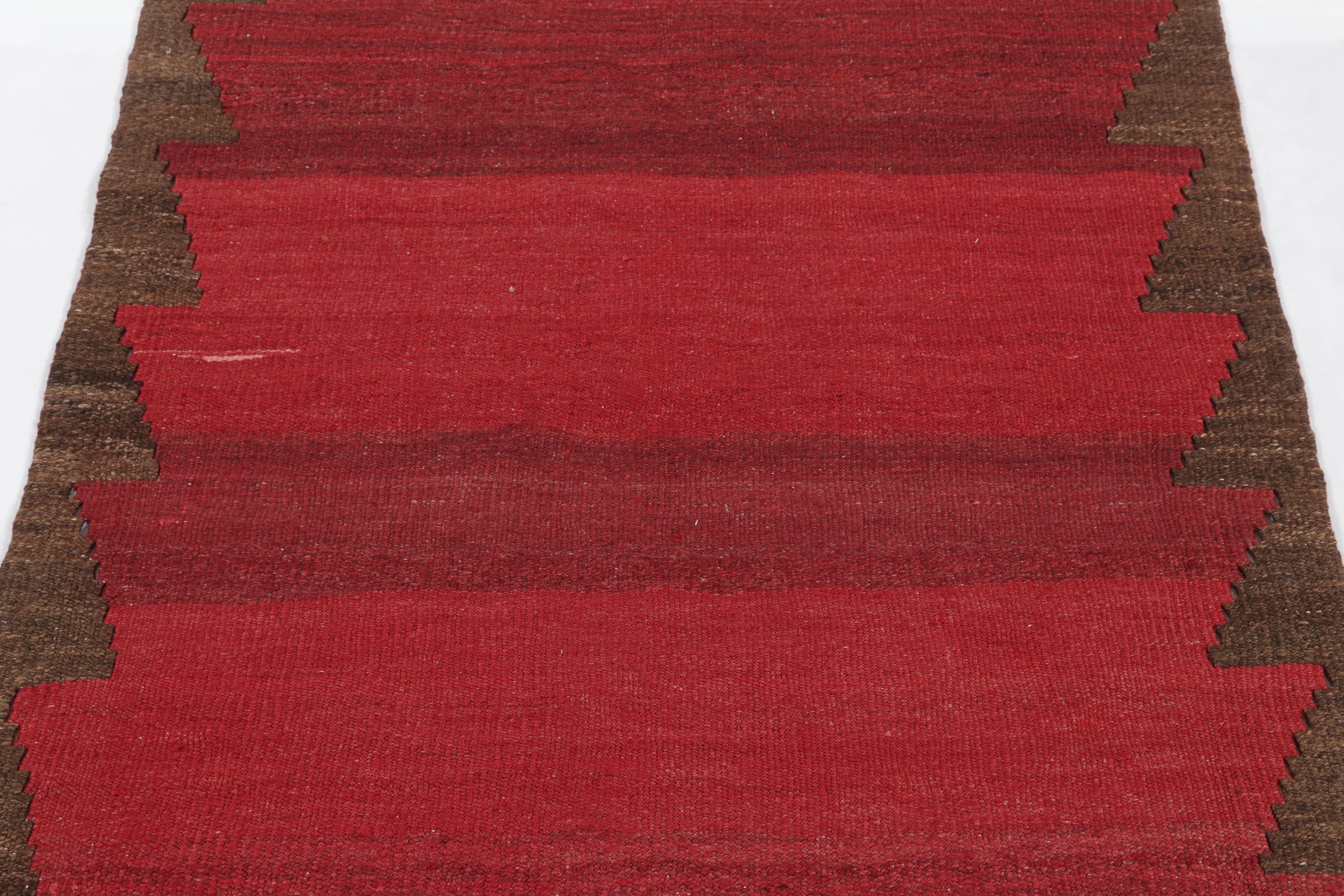 Wool Vintage Bidjar Persian Kilim, Rich Red Open Field and Brown Border - Rug & Kilim