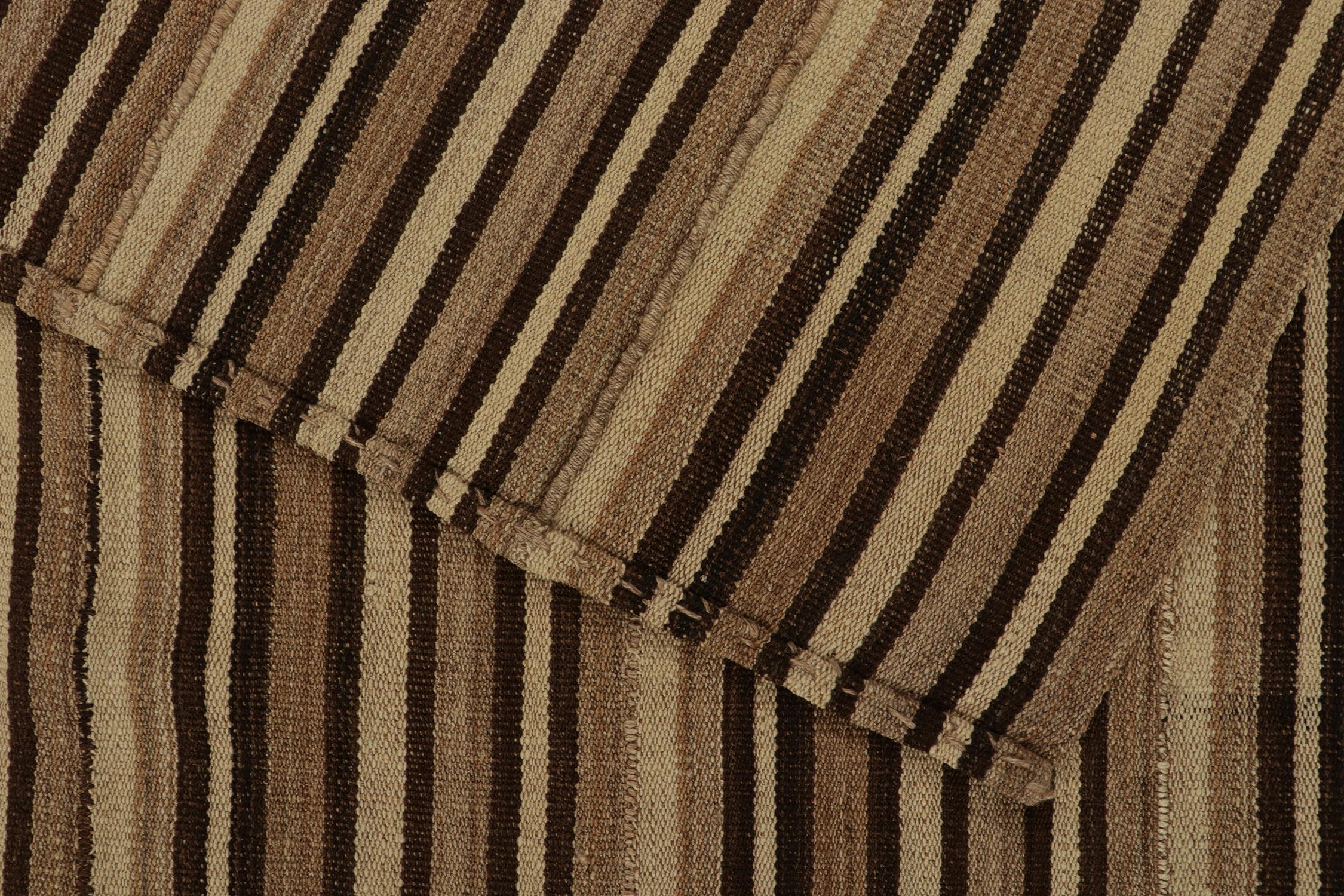Mid-20th Century Vintage Bidjar Persian Kilim Rug in Beige-Brown Stripes by Rug & Kilim For Sale