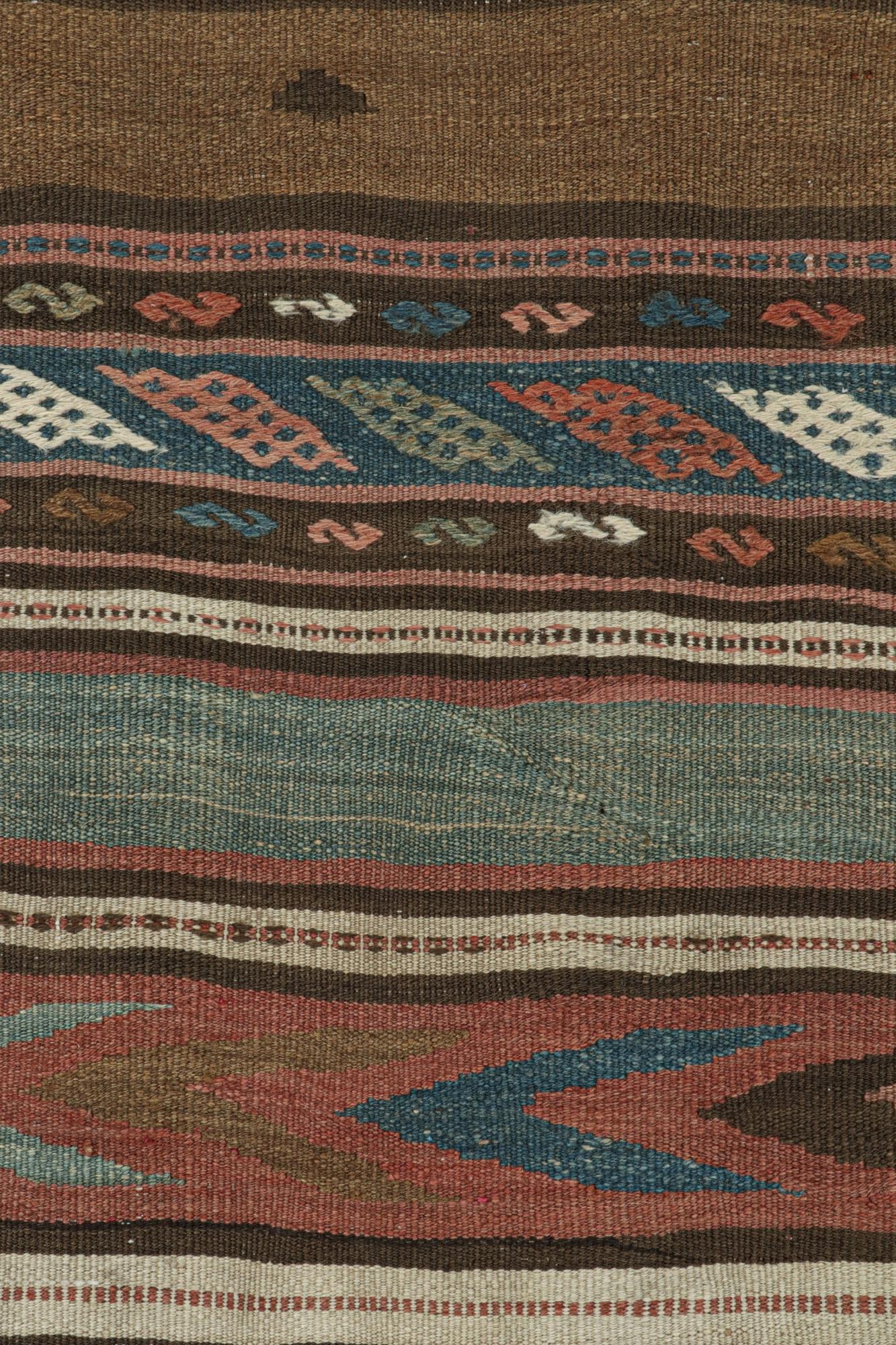 Tribal Vintage Bidjar Persian Kilim with Stripes & Geometric Patterns For Sale