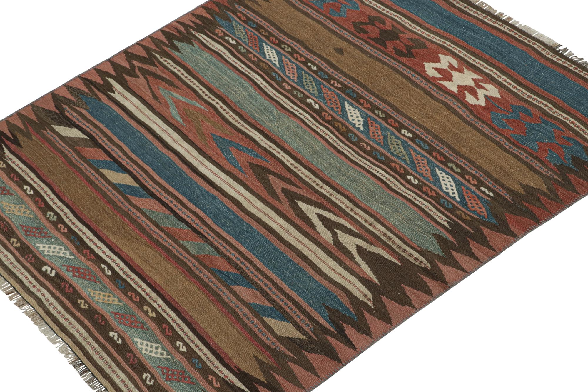 Hand-Woven Vintage Bidjar Persian Kilim with Stripes & Geometric Patterns For Sale