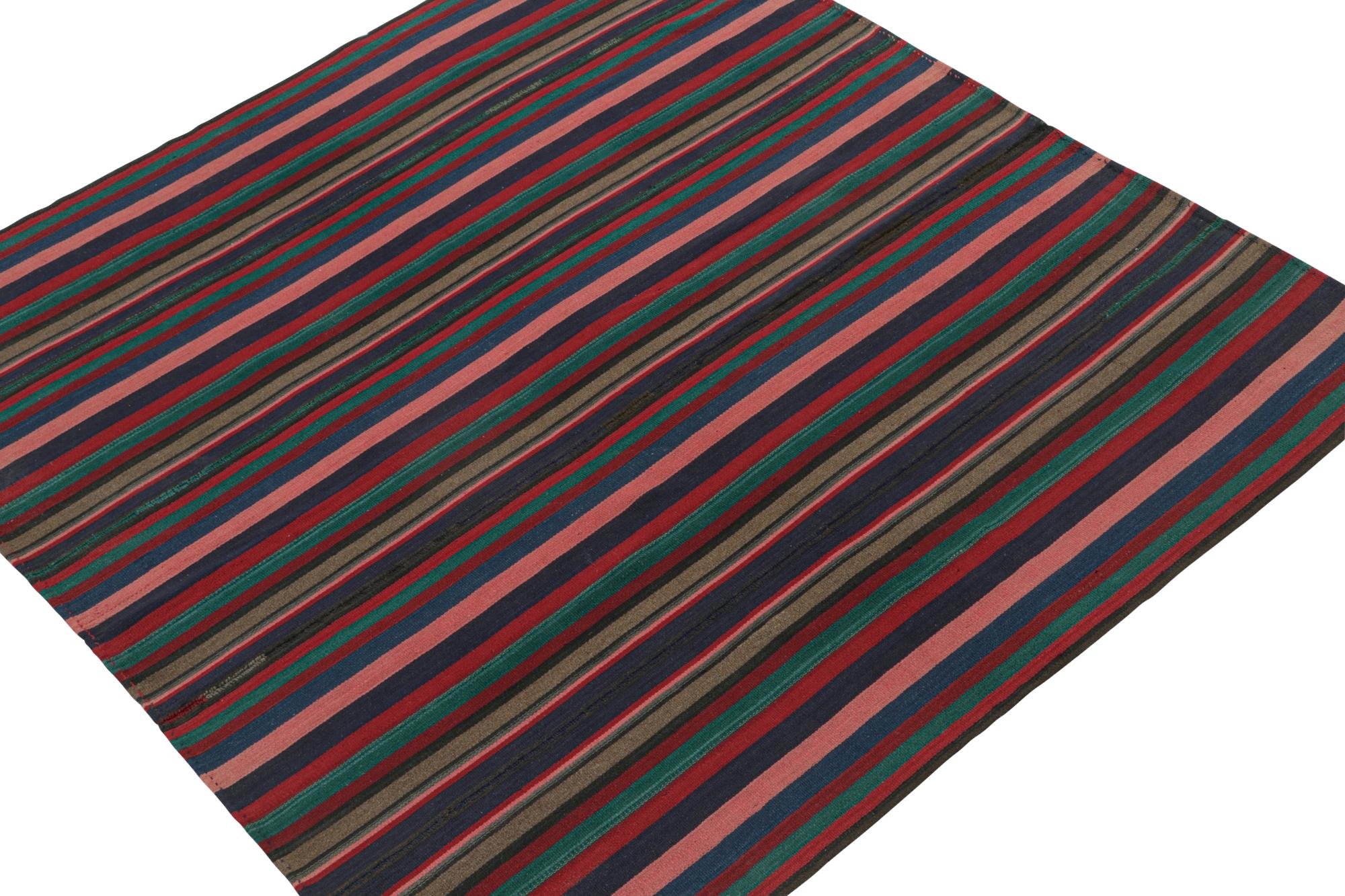 Hand-Woven Vintage Bidjar Persian Square Kilim with Multicolor Stripes For Sale