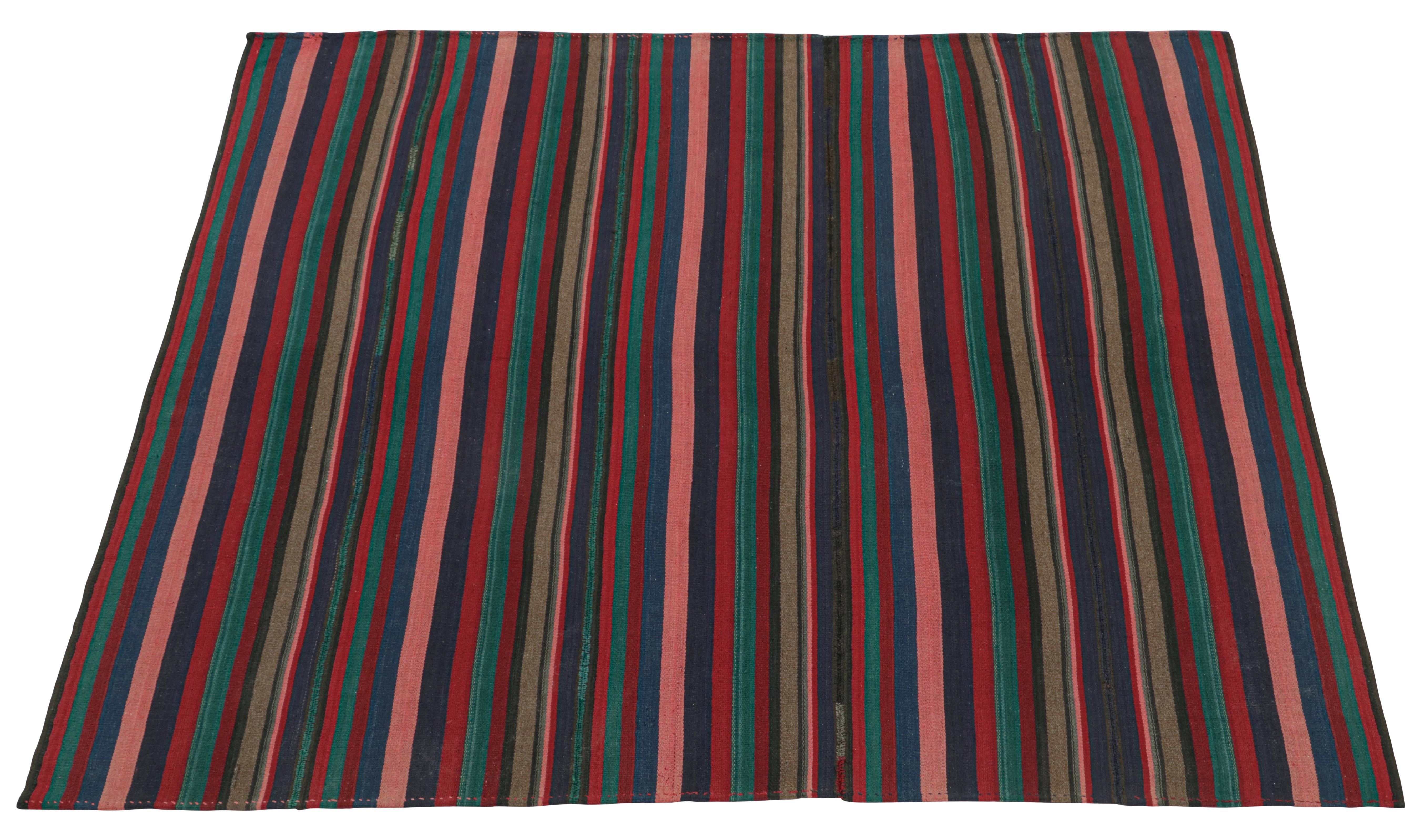 Vintage Bidjar Persian Square Kilim with Multicolor Stripes In Good Condition For Sale In Long Island City, NY