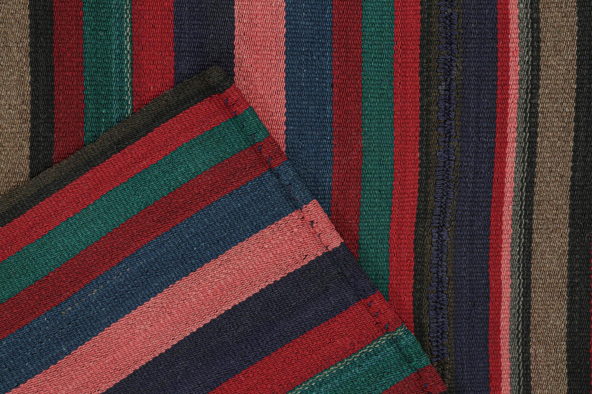 Wool Vintage Bidjar Persian Square Kilim with Multicolor Stripes For Sale