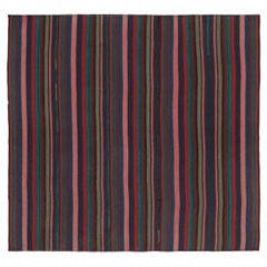 Kilim persiano quadrato vintage Bidjar con strisce multicolore