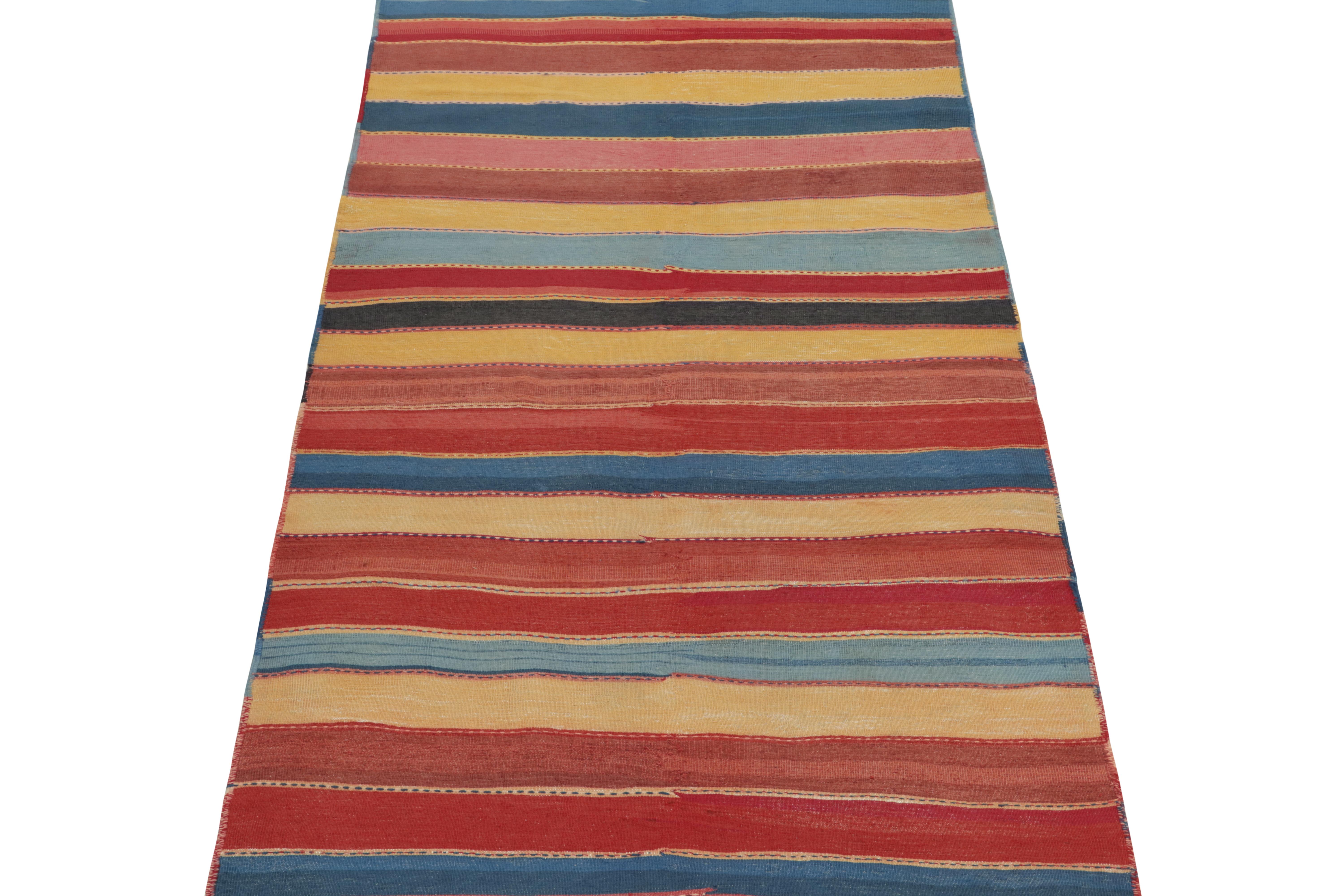 This vintage 5x10 Persian Kilim is a new addition of Bidjar provenance in Rug & Kilim's rare tribal curations. Handwoven in wool circa 1950-1960.

Further on the Design: 

Bidjar Kilims like this are reputed for their durability and distinct nomadic