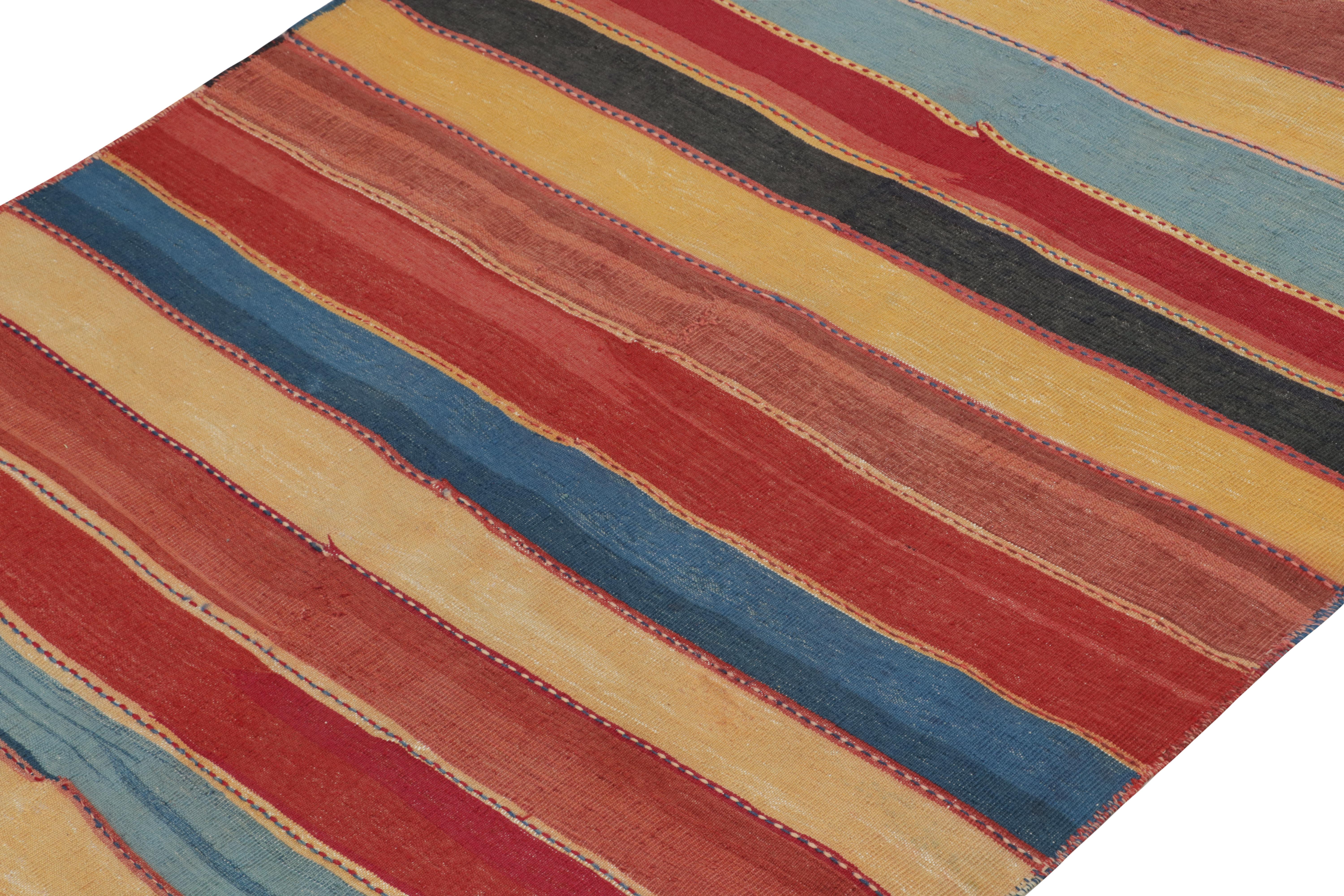 This vintage 5x5 Persian Kilim is a new addition of Bidjar provenance in Rug & Kilim's rare tribal curations. Handwoven in wool circa 1950-1960.

Further on the Design: 

Bidjar Kilims like this are reputed for their durability and distinct nomadic