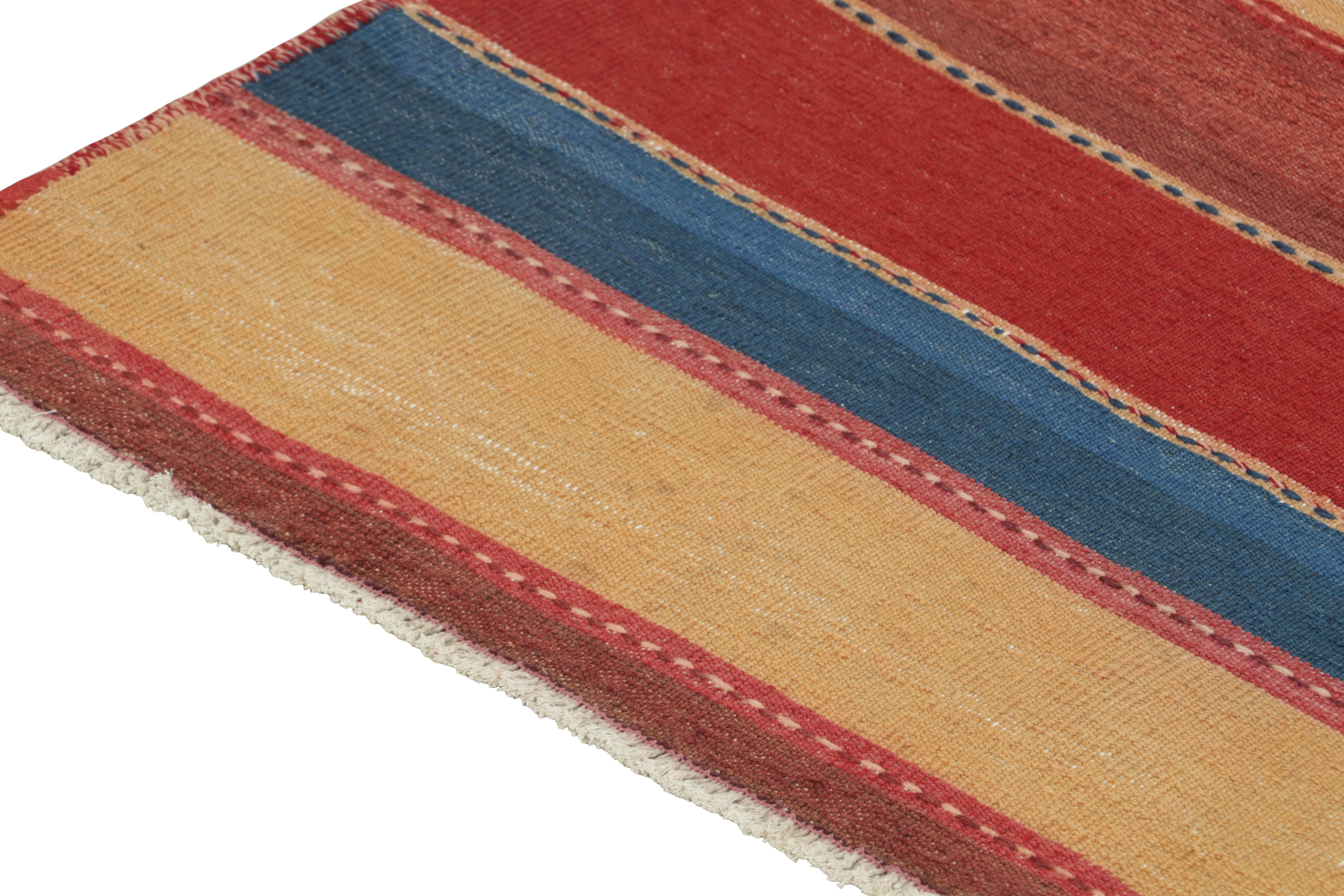 Hand-Woven Vintage Bidjar Persian Tribal Kilim in Red, Gold and Blue Stripes by Rug & Kilim For Sale