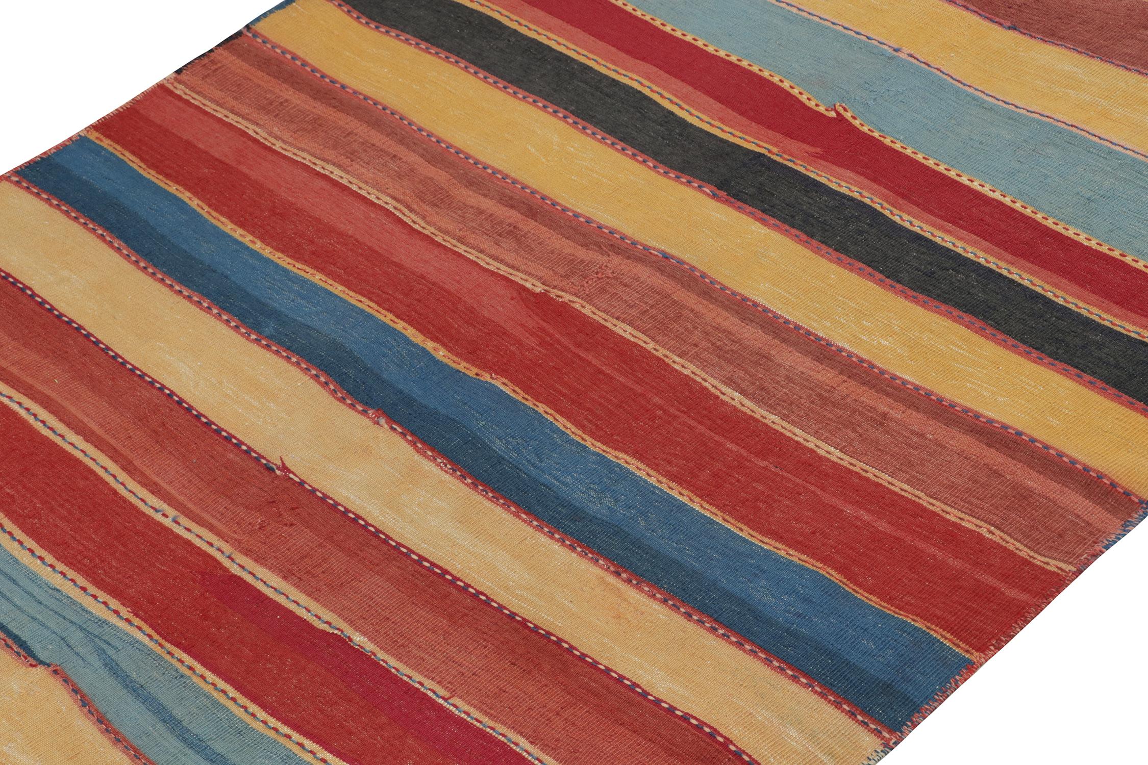 Vintage Bidjar Persian Tribal Kilim in Red, Gold and Blue Stripes by Rug & Kilim In Good Condition For Sale In Long Island City, NY