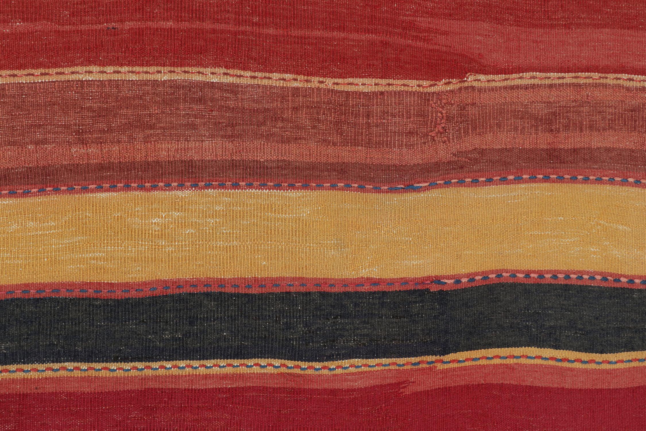 Wool Vintage Bidjar Persian Tribal Kilim in Red, Gold and Blue Stripes by Rug & Kilim For Sale
