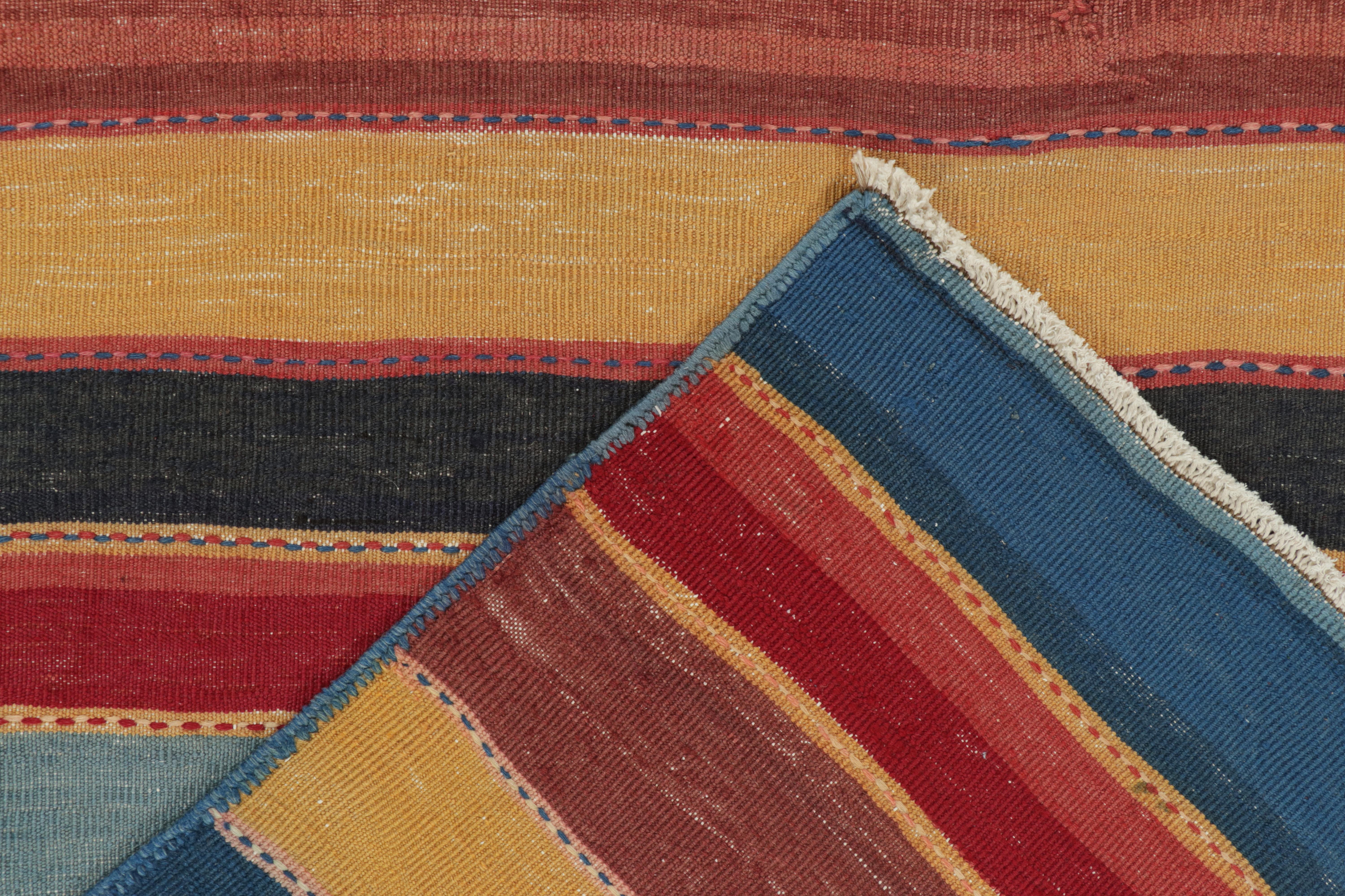 Wool Vintage Bidjar Persian Tribal Kilim in Red, Gold and Blue Stripes by Rug & Kilim For Sale