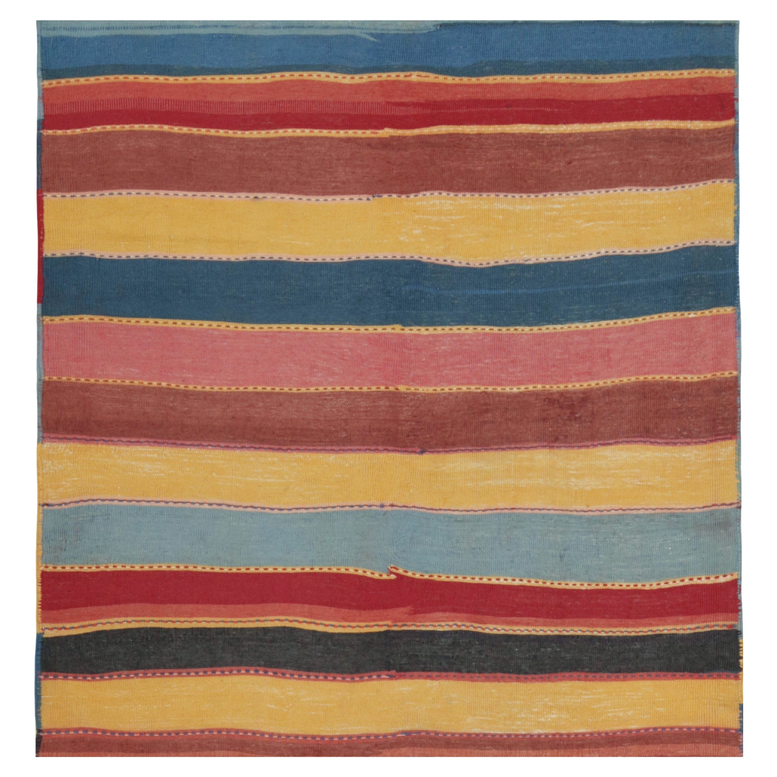 Vintage Bidjar Persian Tribal Kilim in Red, Gold and Blue Stripes by Rug & Kilim