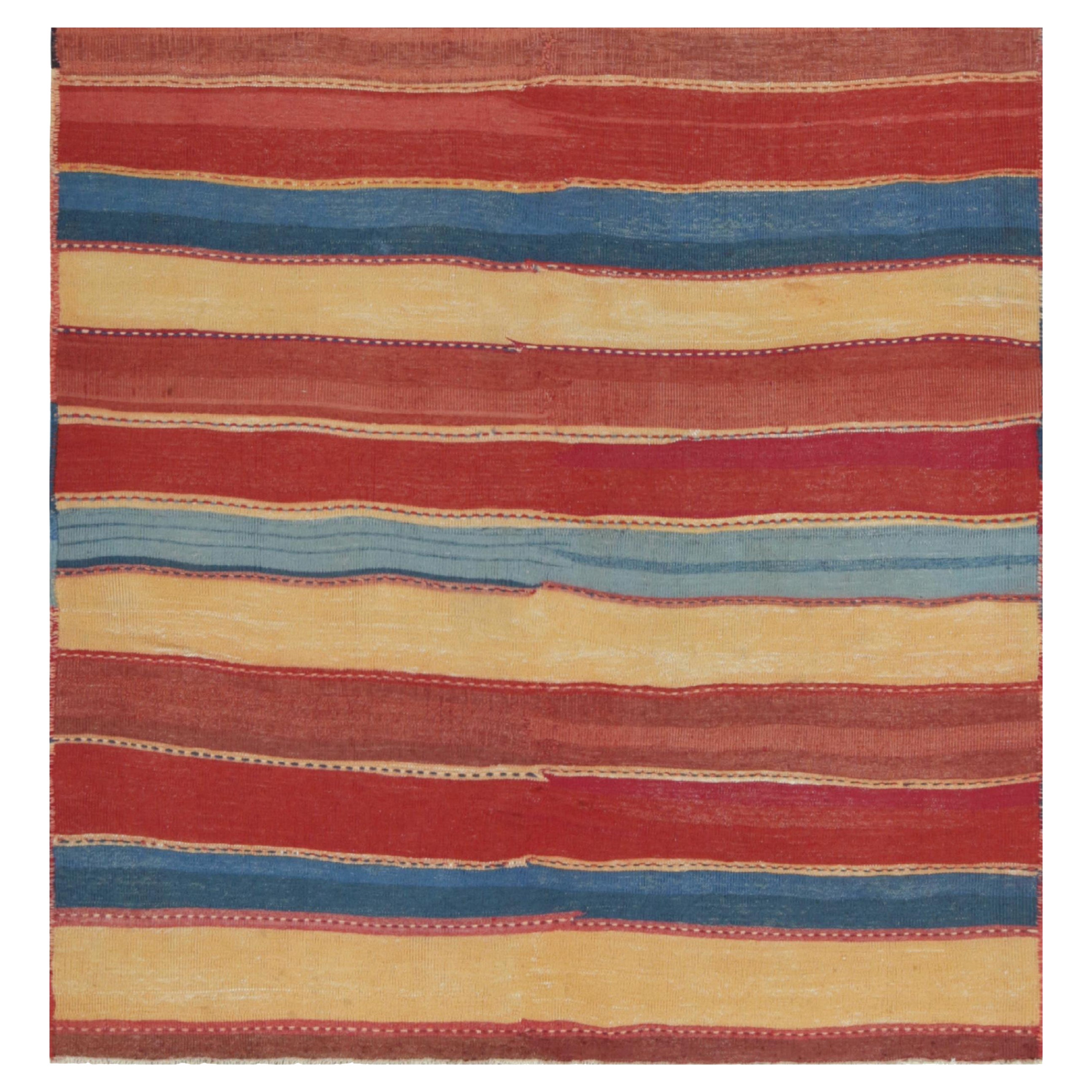 Vintage Bidjar Persian Tribal Kilim in Red, Gold and Blue Stripes by Rug & Kilim For Sale