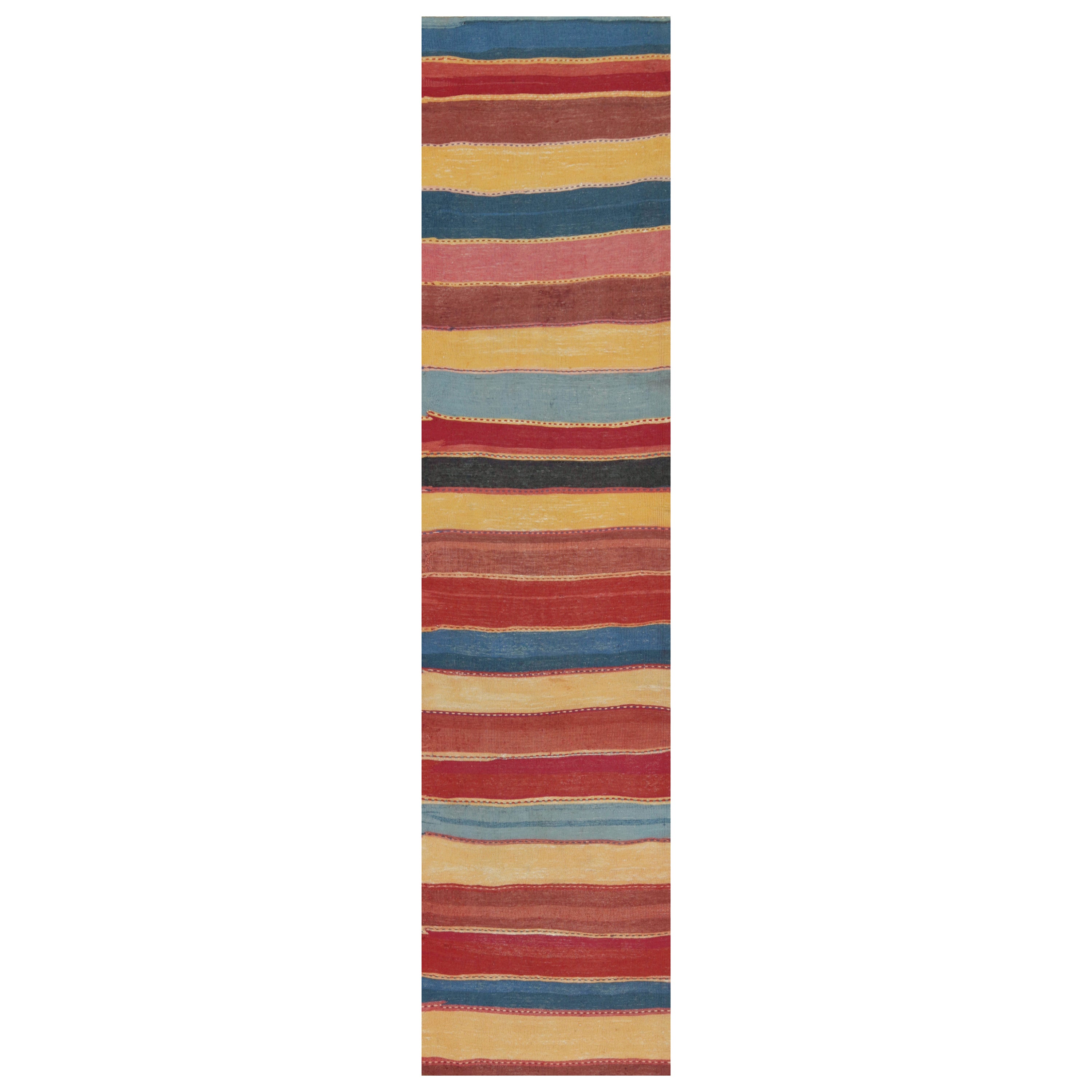 Kilim tribal persan Vintage Bidjar à rayures rouges, or et bleues par Rug & Kilim