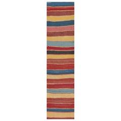 Kilim tribal persan Vintage Bidjar à rayures rouges, or et bleues par Rug & Kilim