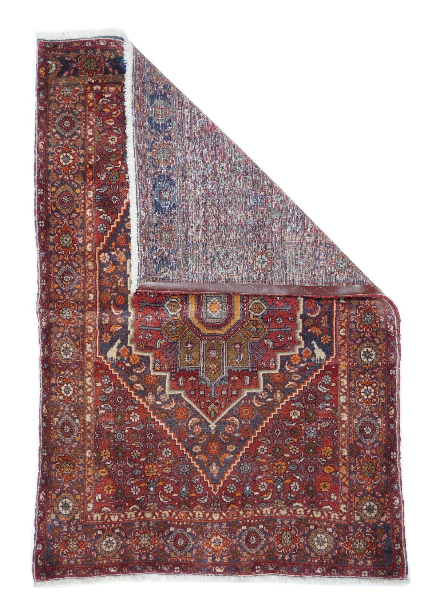 Vintage Bidjar Rug 3'11'' x 6'1''. The town and surrounding Kurdish carpets of the eponym city, often in room or larger sizes. All wool before 1920, cotton warp afterward. Medallion and allover patterns. Heavy and compact. City weavers work from