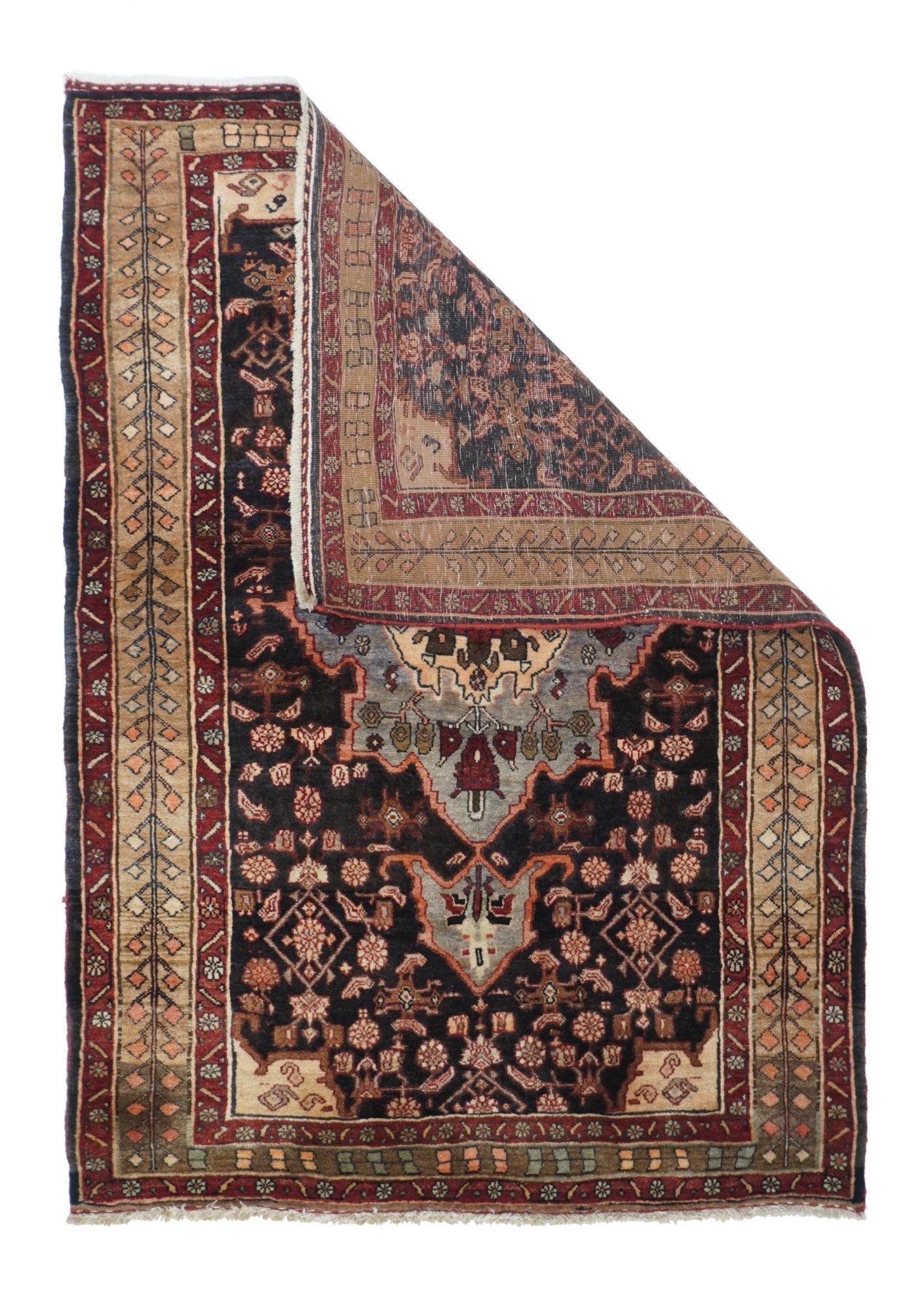 Vintage Bidjar Rug 3'7'' x 5'3''. The town and surrounding Kurdish carpets of the eponym city, often in room or larger sizes. All wool before 1920, cotton warp afterward. Medallion and allover patterns. Heavy and compact. City weavers work from