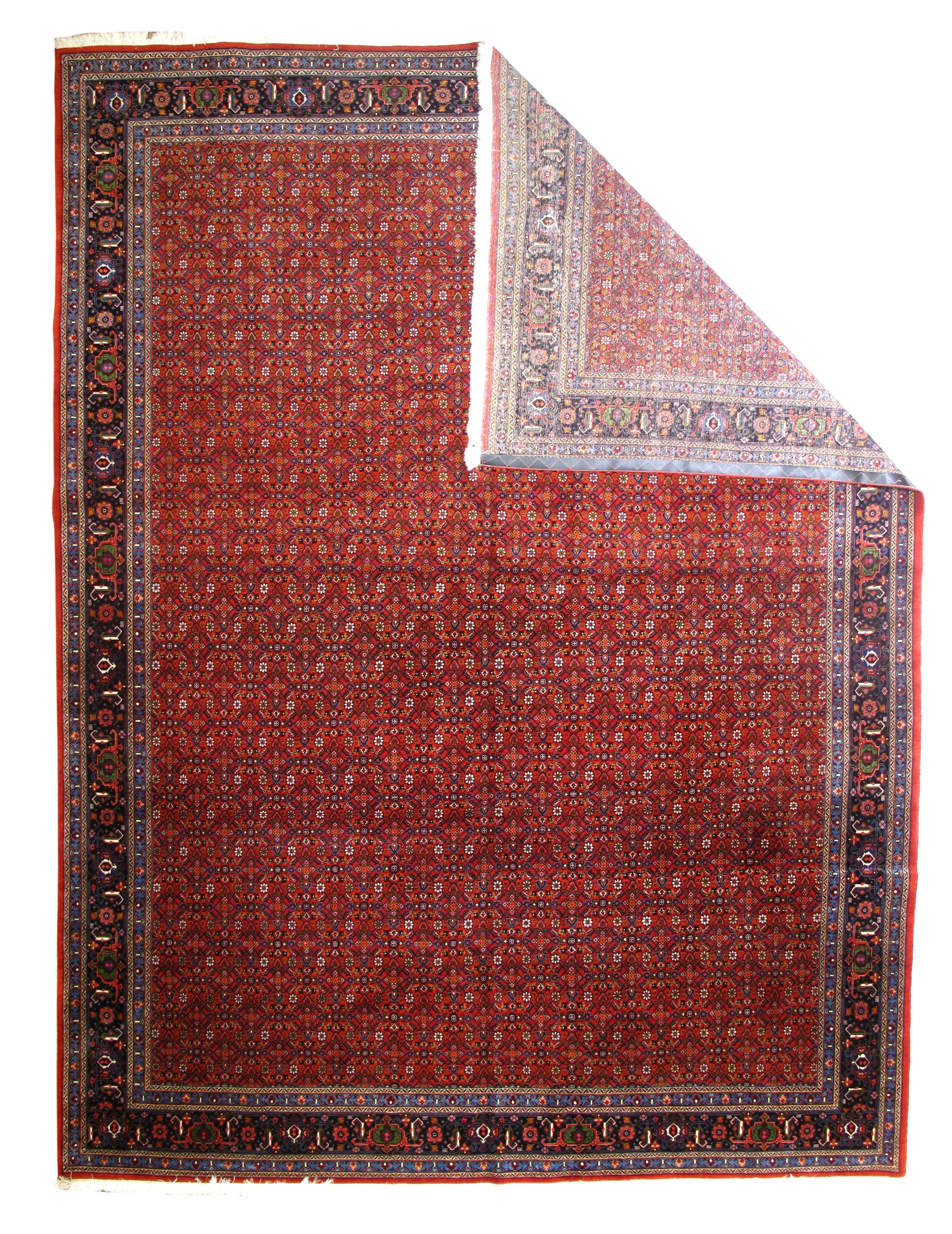 Vintage Bidjar Rug 9'3'' x 12'5''. The town and surrounding Kurdish carpets of the eponym city, often in room or larger sizes. All wool before 1920, cotton warp afterward. Medallion and allover patterns. Heavy and compact. City weavers work from