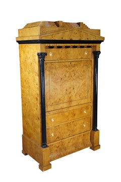 Vintage Biedermeier Birdseye Maple Ebonized Drop Front Secretaire Secretary Desk
