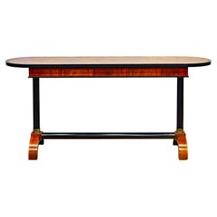 Vintage Biedermeier Style Bronze Mounted Ebonized and Walnut Oval Console Table