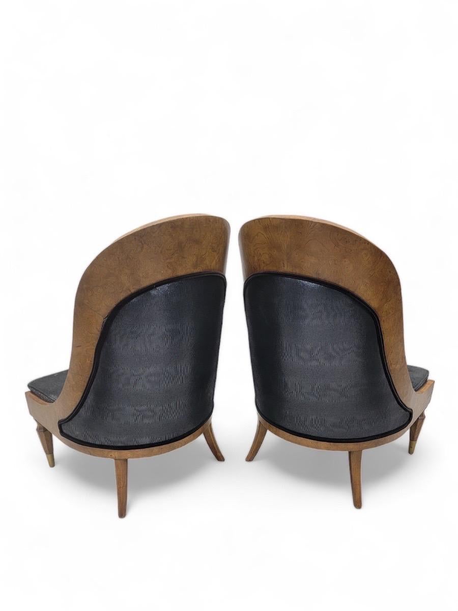 Chaises vintage en bois de broussin de style Biedermeier de Michael Taylor pour Baker Furniture Bon état - En vente à Chicago, IL