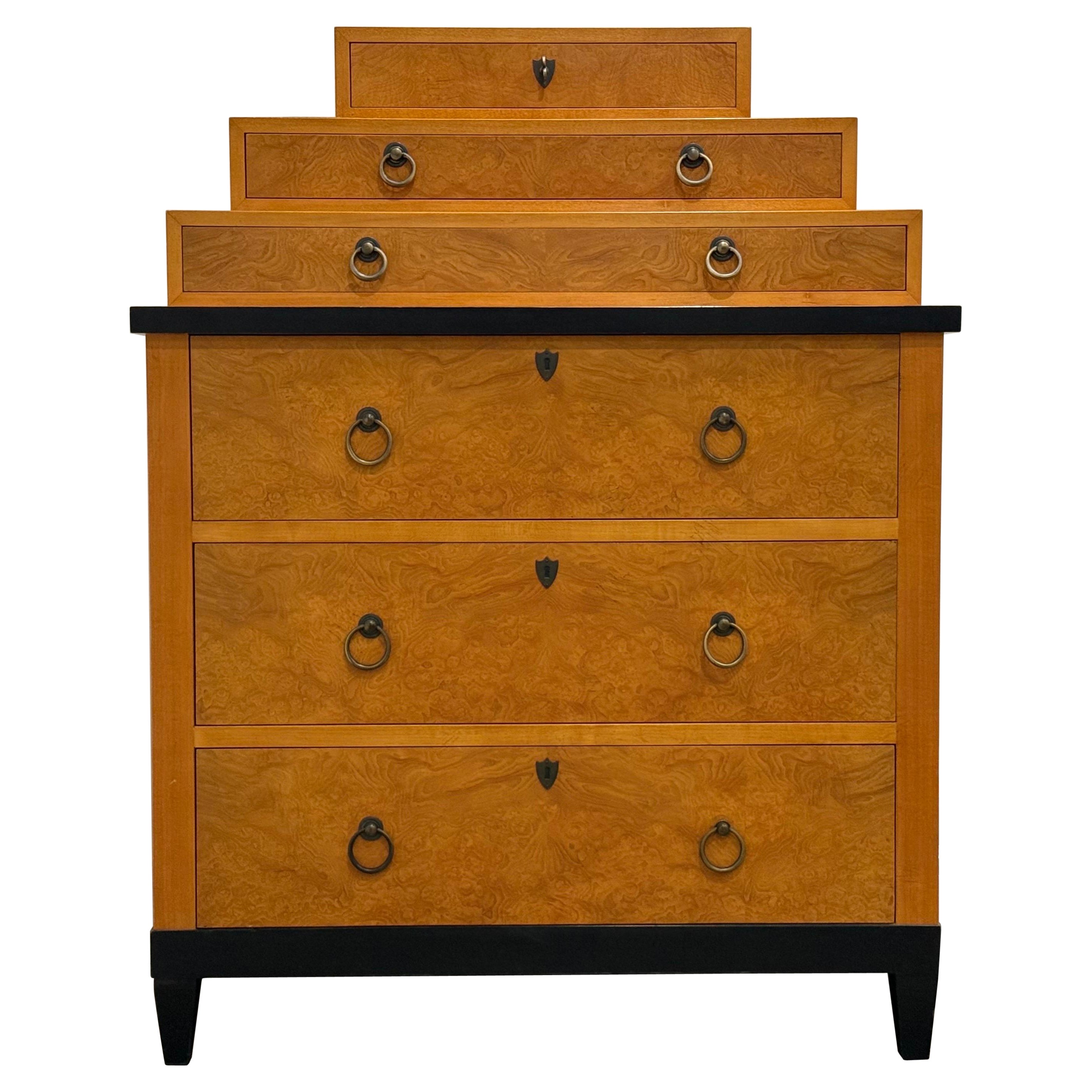 Vintage Biedermeier Style Chest by Baker - Burl Ash + Maple - High Boy Dresser