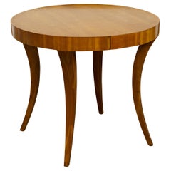 Vintage Biedermeier Style Fruitwood Side Table with Circular Top and Saber Legs