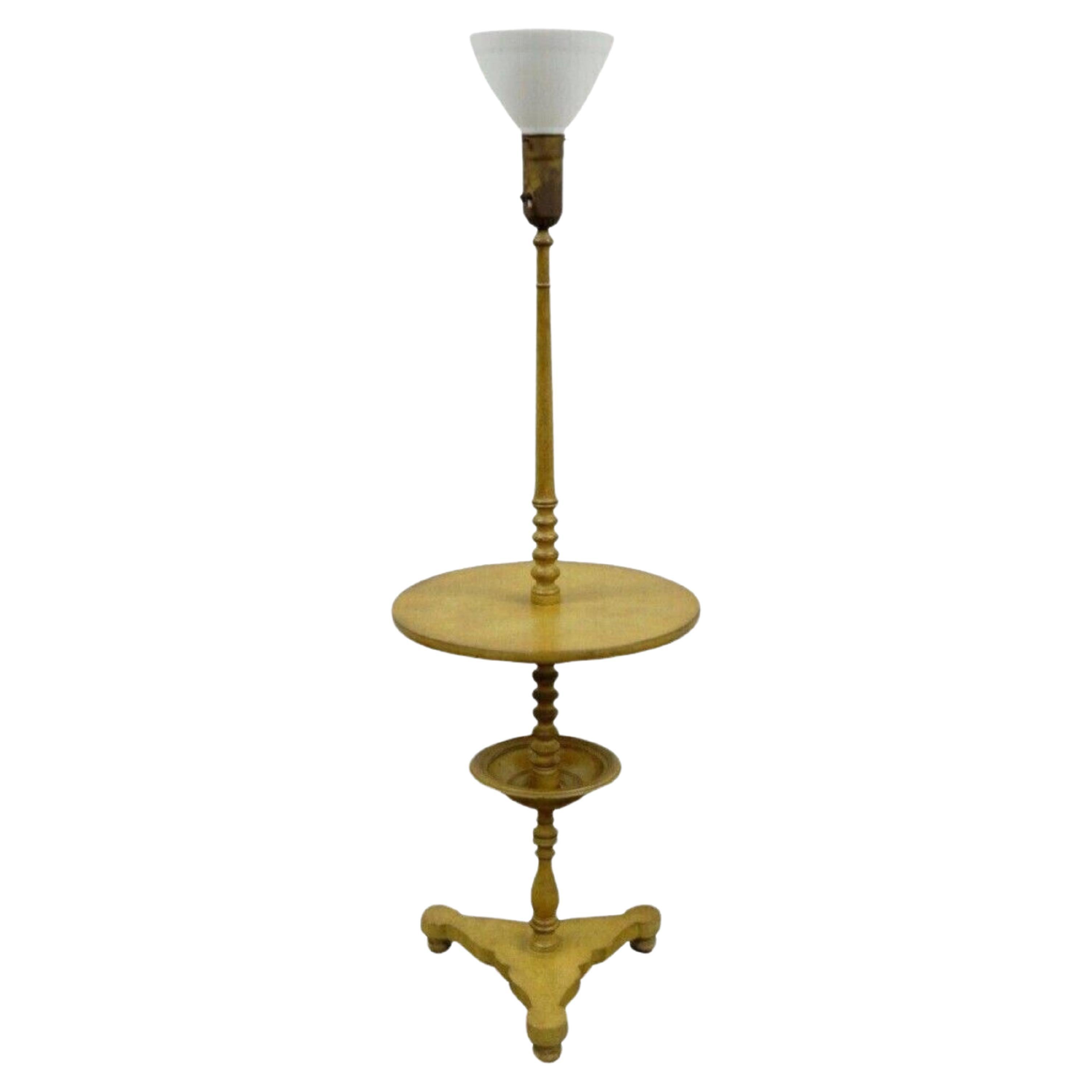 Vintage Biedermeier Style Turn Carved Wood Candlestick Side Table Floor Lamp