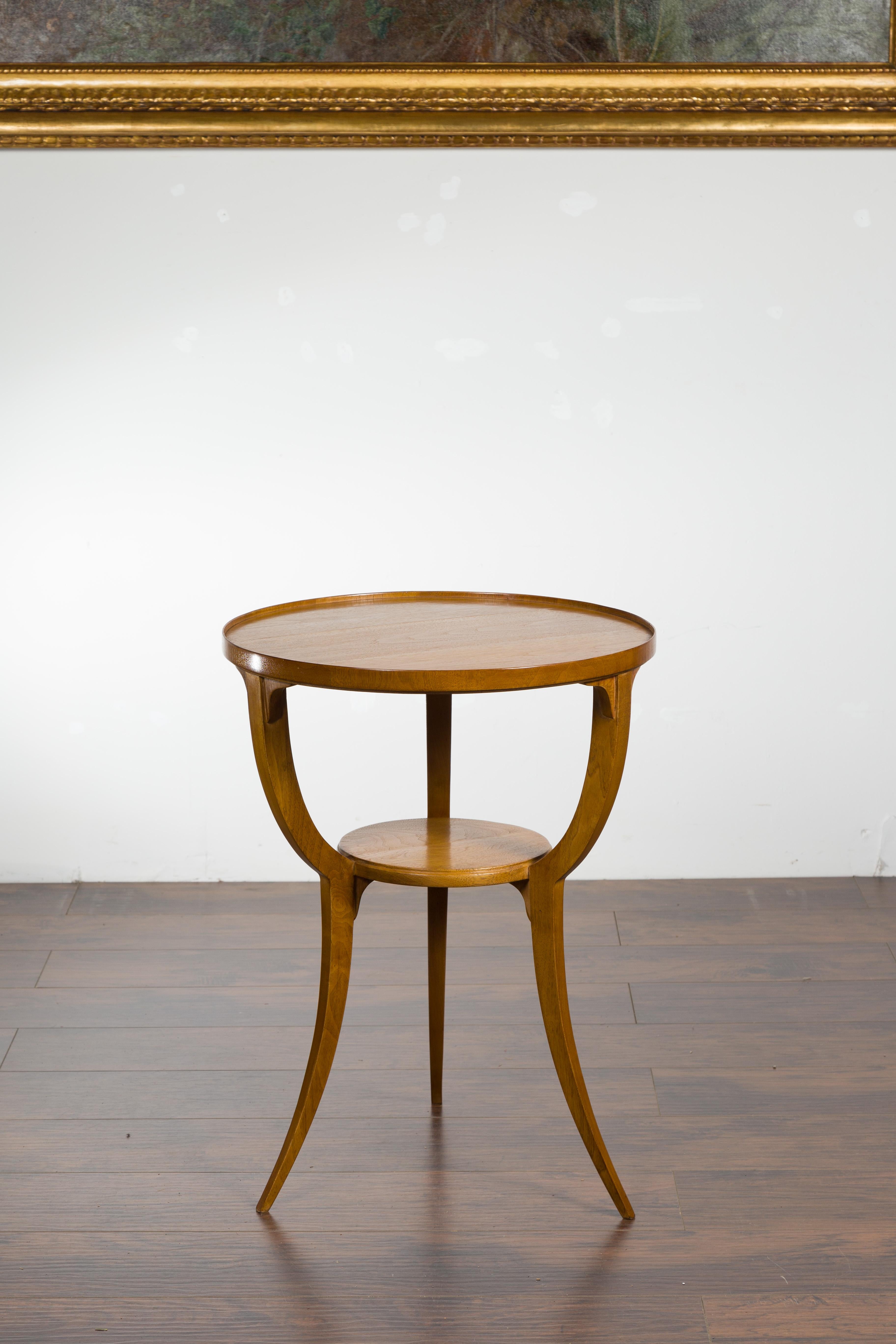 Vintage Biedermeier Style Walnut Guéridon Table with Tripod Base and Shelf 5