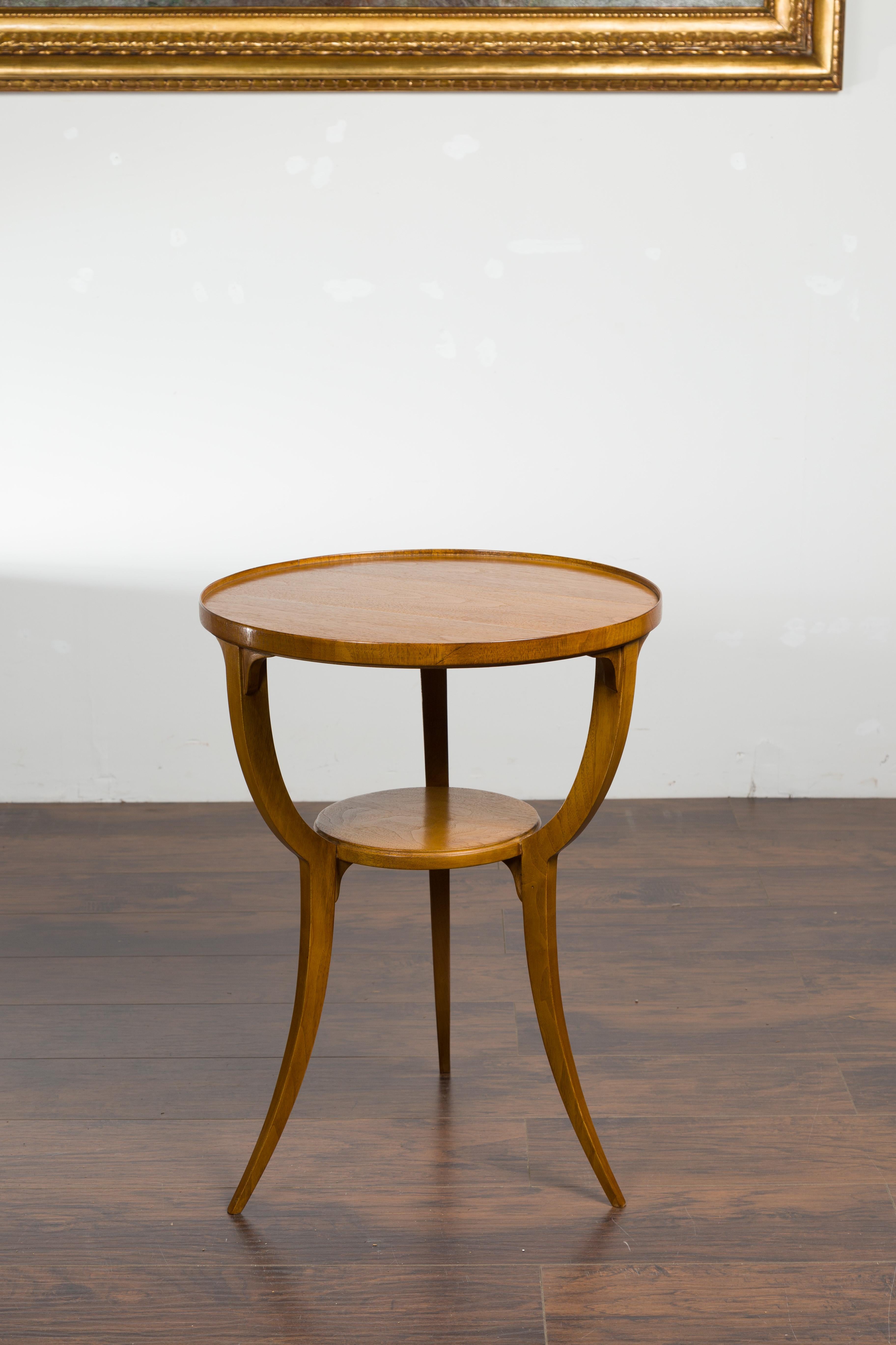 Austrian Vintage Biedermeier Style Walnut Guéridon Table with Tripod Base and Shelf