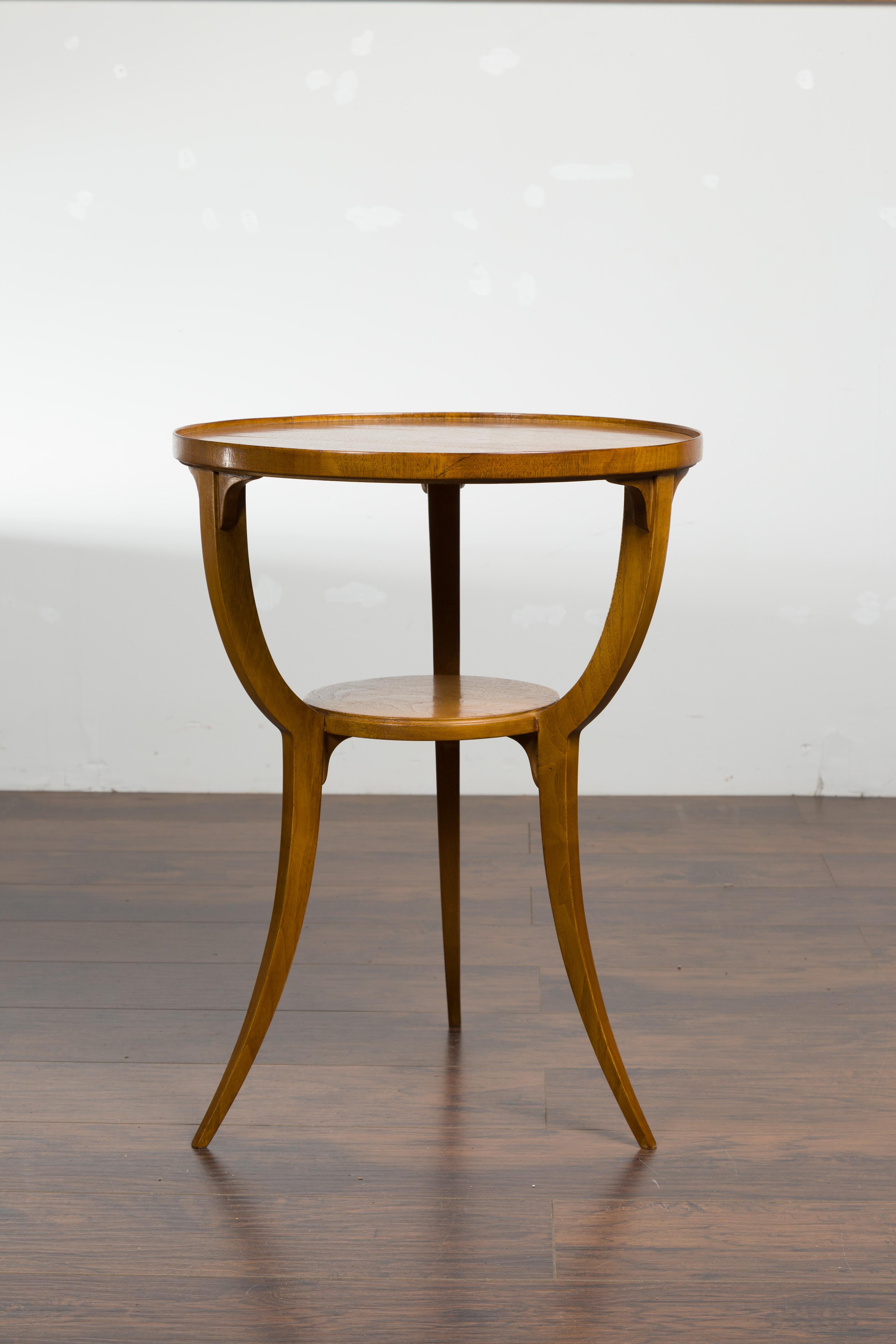Vintage Biedermeier Style Walnut Guéridon Table with Tripod Base and Shelf In Good Condition In Atlanta, GA