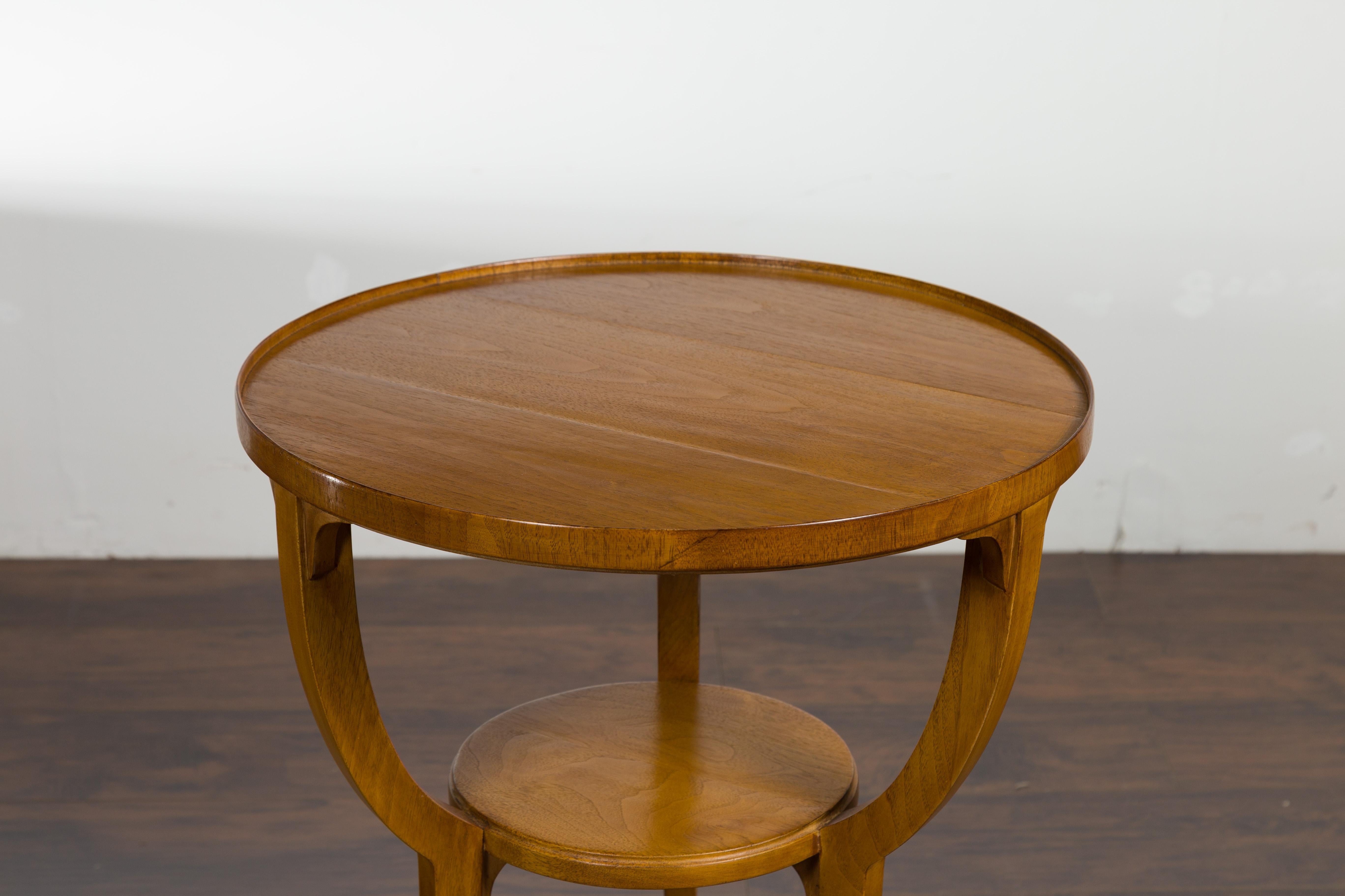 20th Century Vintage Biedermeier Style Walnut Guéridon Table with Tripod Base and Shelf