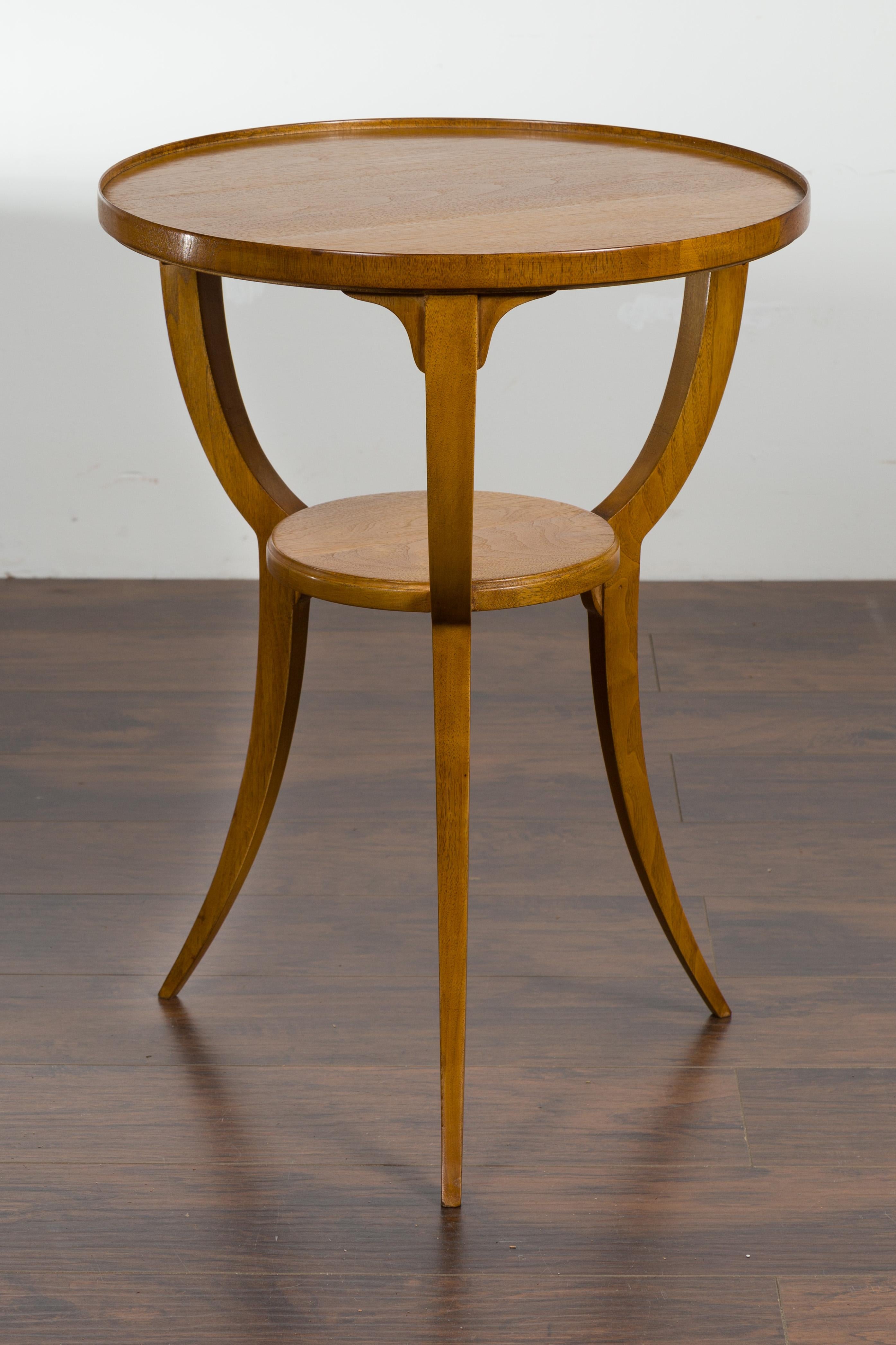 Vintage Biedermeier Style Walnut Guéridon Table with Tripod Base and Shelf 3