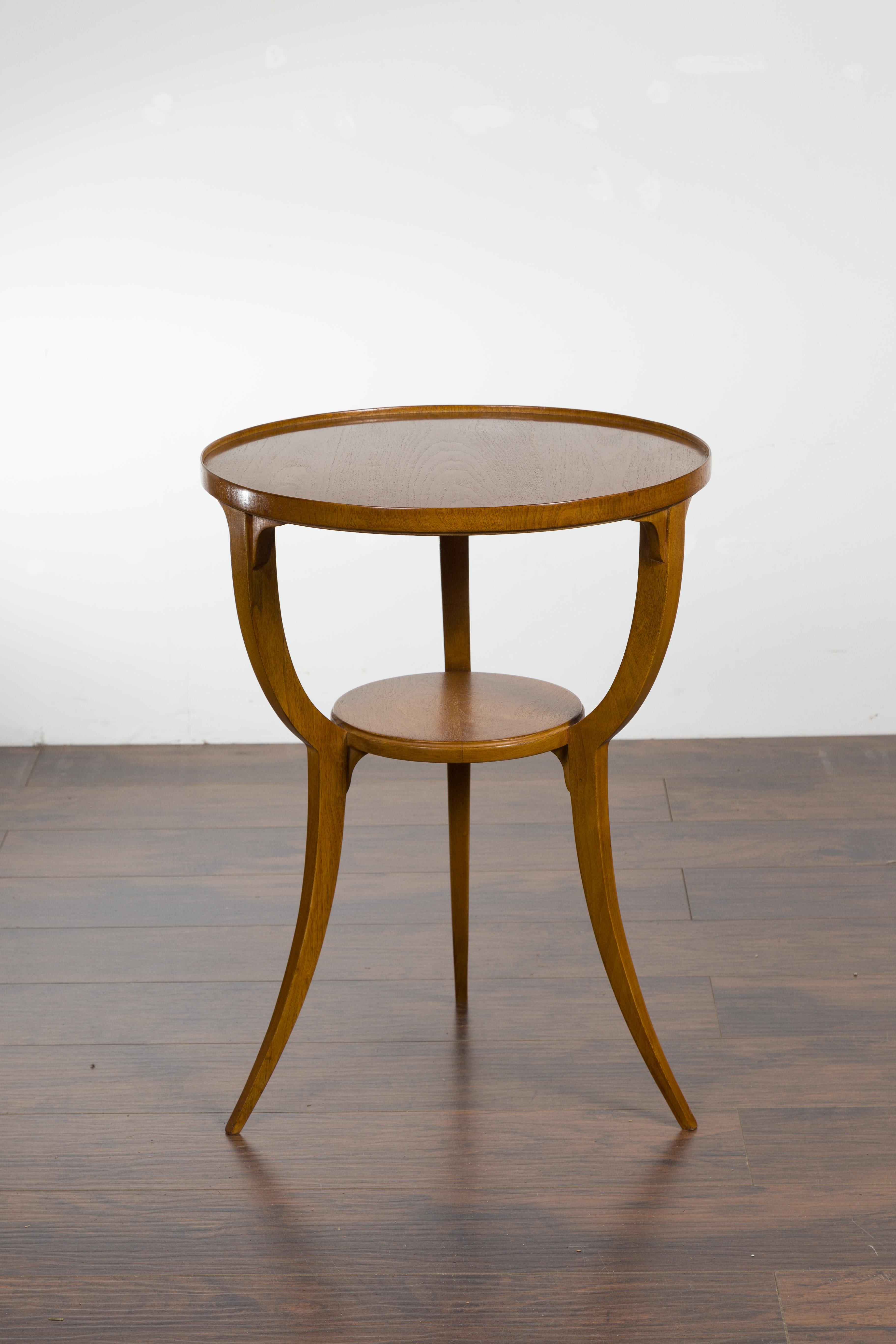 Vintage Biedermeier Style Walnut Guéridon Table with Tripod Base and Shelf 4