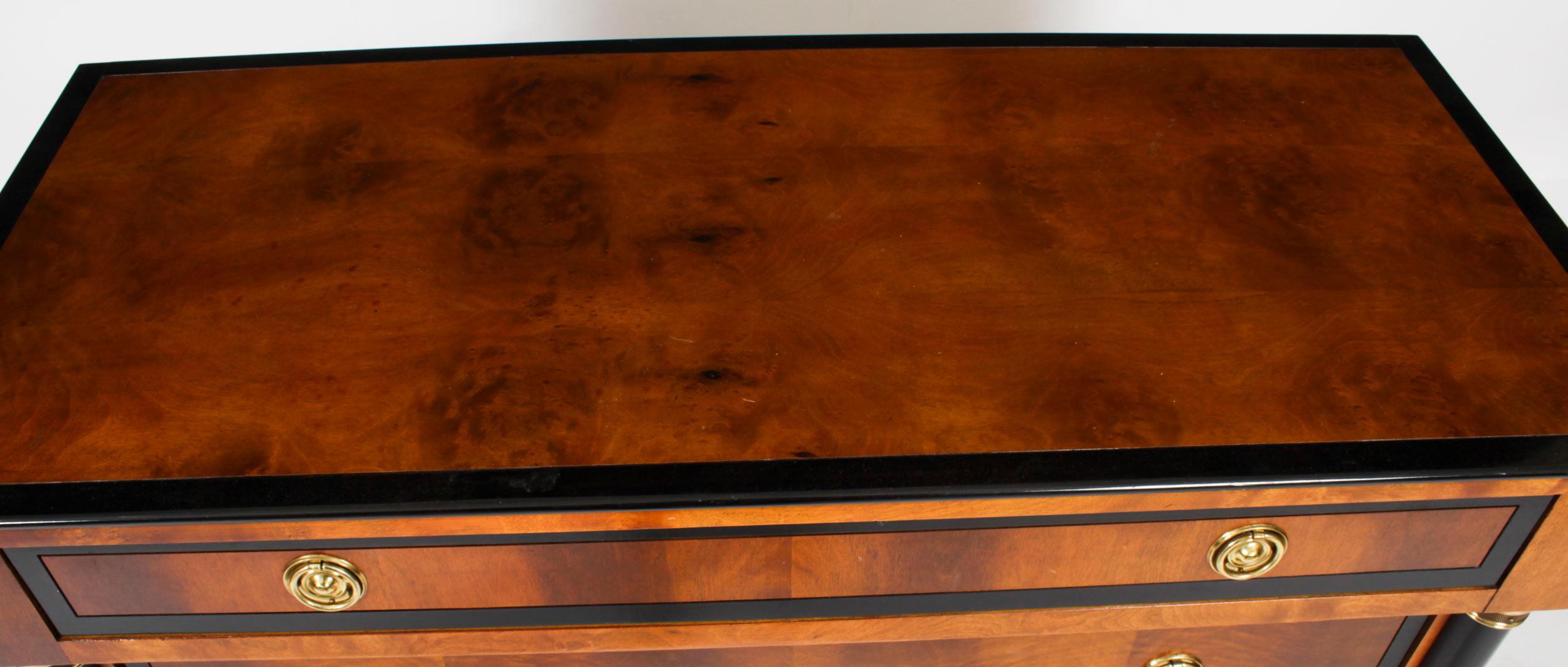 English Vintage Biedermeier Walnut Ebonized Harrods Chest of Drawers, Late 20th Century