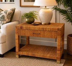 Vintage Bielecky Brothers Rattan and Wicker One-Drawer Side Table or Night Stand