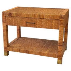 Vintage Bielecky Brothers Rattan and Wicker One-Drawer Side Table or Night Stand