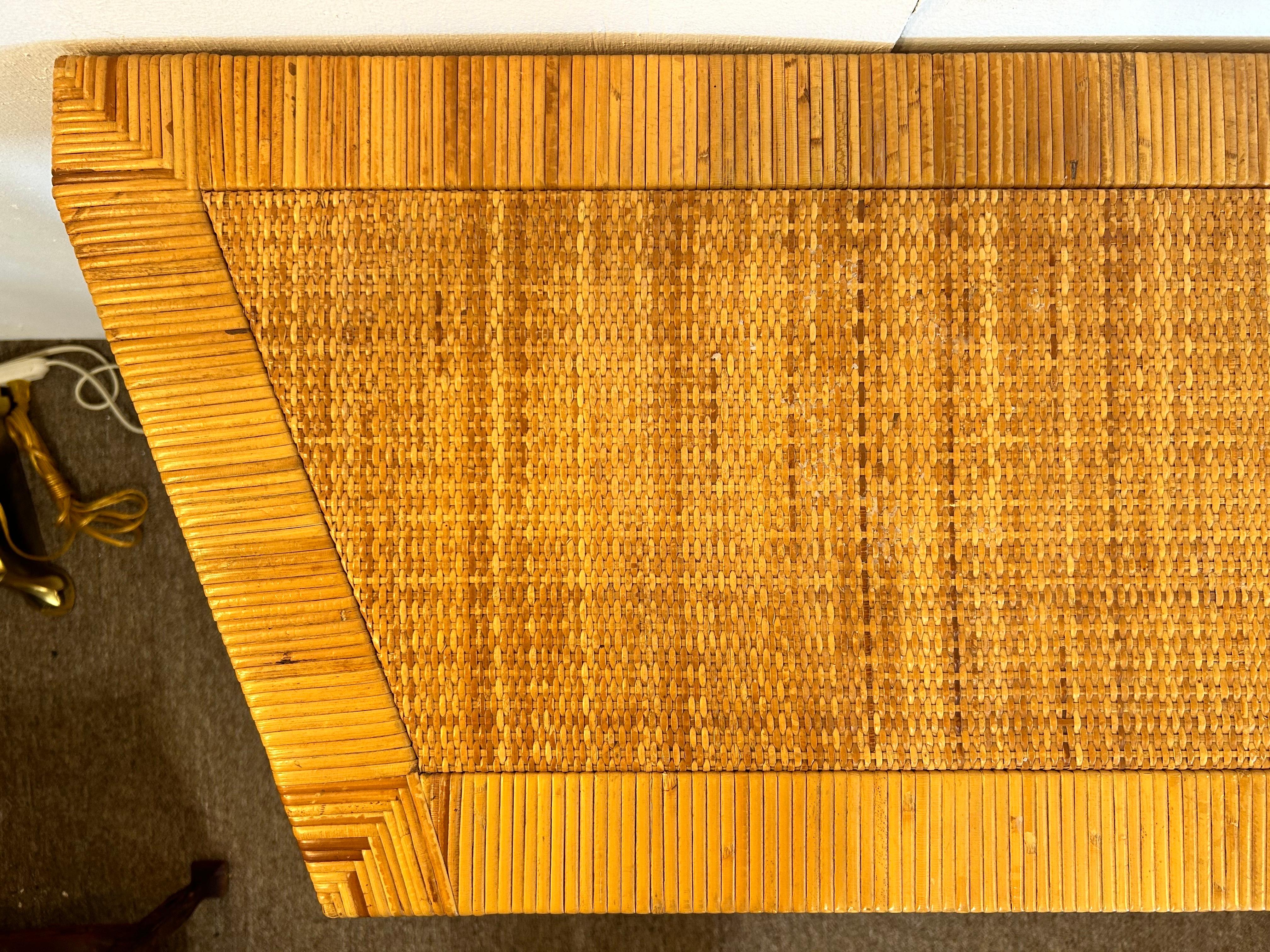Vintage Bielecky Brothers Style Coastal Rattan Wrapped and Woven Console Table For Sale 5