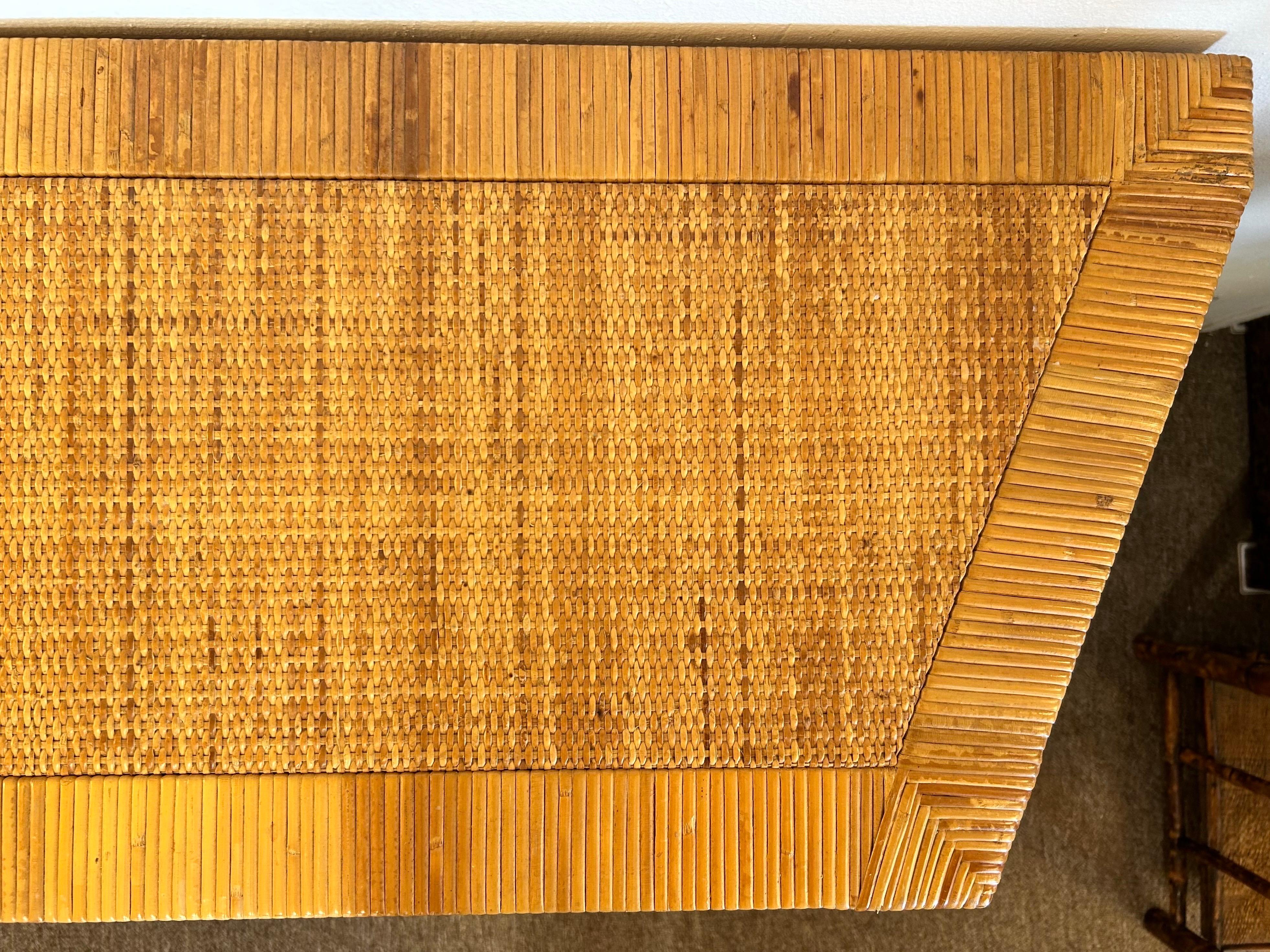 Vintage Bielecky Brothers Style Coastal Rattan Wrapped and Woven Console Table For Sale 7